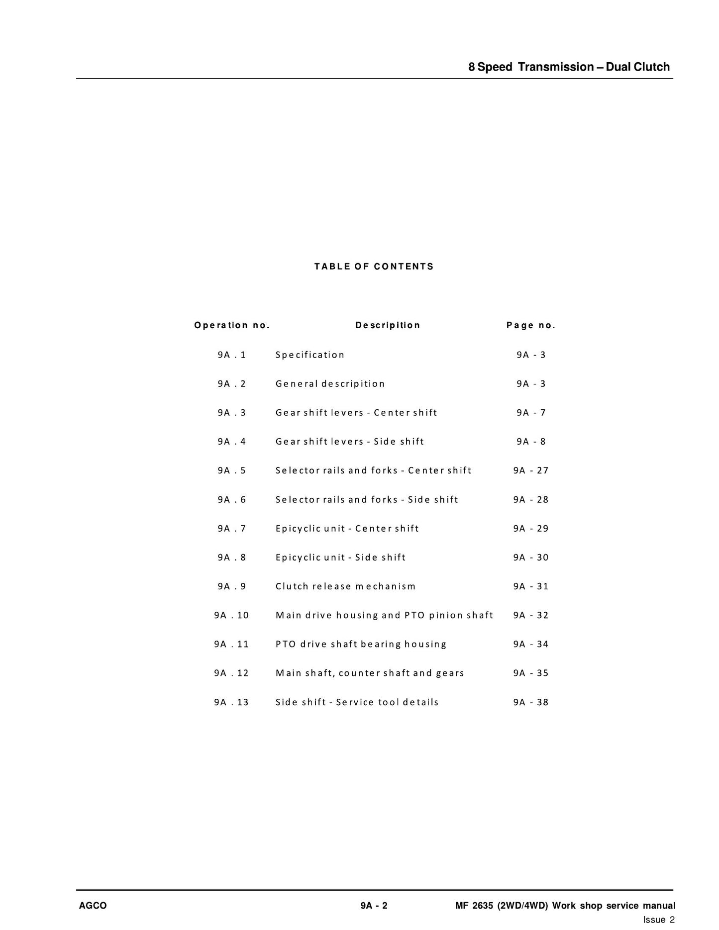 AGCO MF 2635 (2WD/4WD) Tractor Factory Workshop Service Manual Issue 2