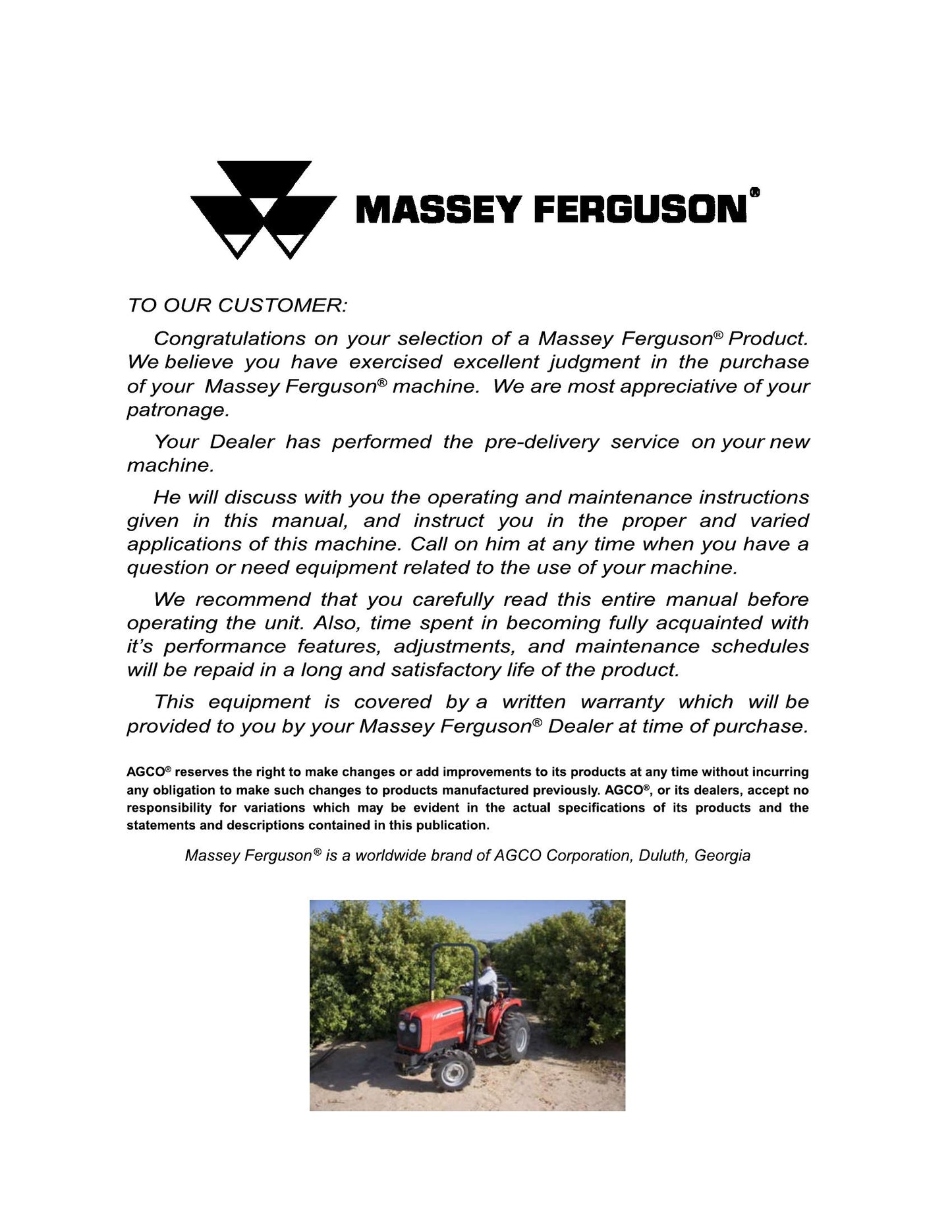 MASSEY FERGUSON 1529 1532 Tractor Operator Instruction Book