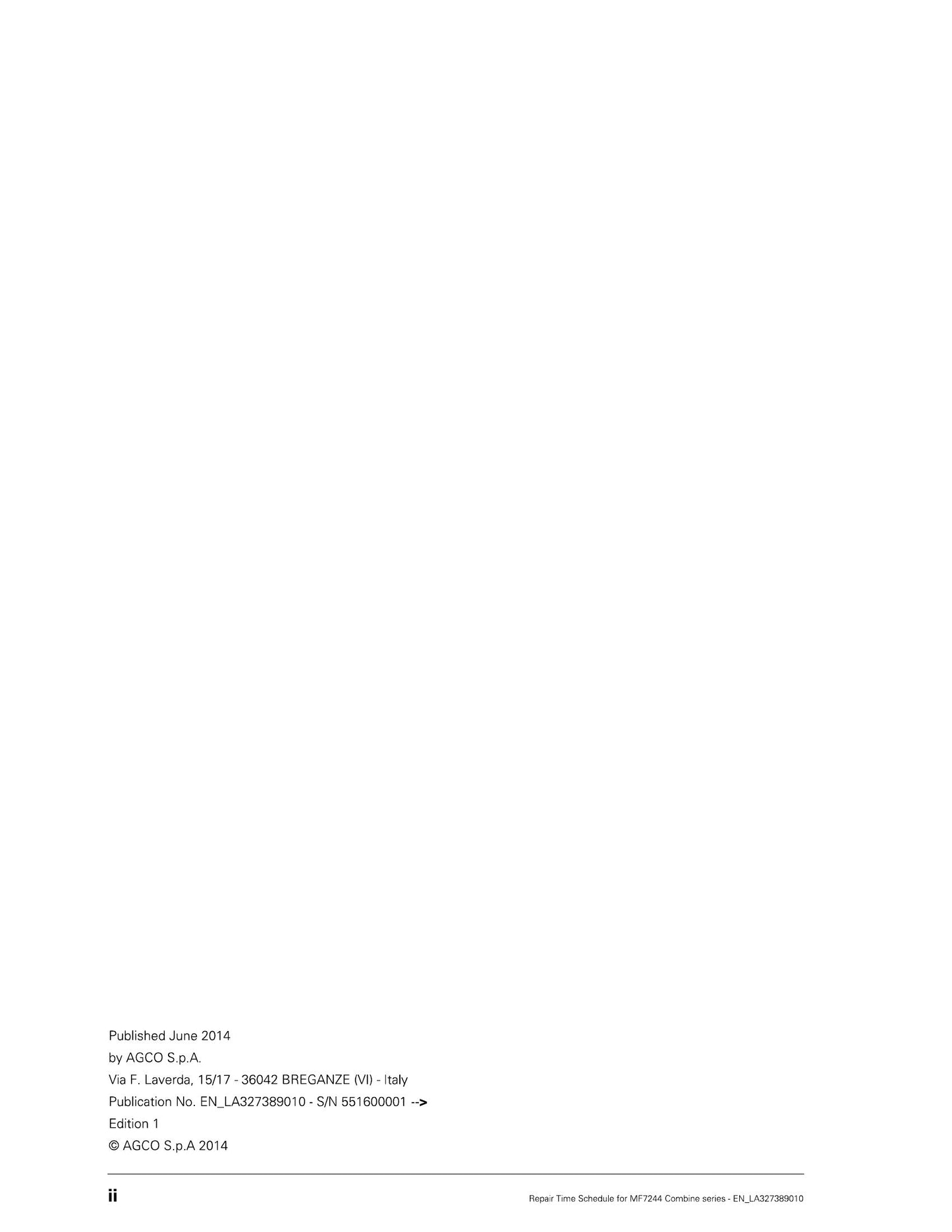 MASSEY FERGUSON MF7244 ACTIVA Combine Harvester Repair Time Schedule