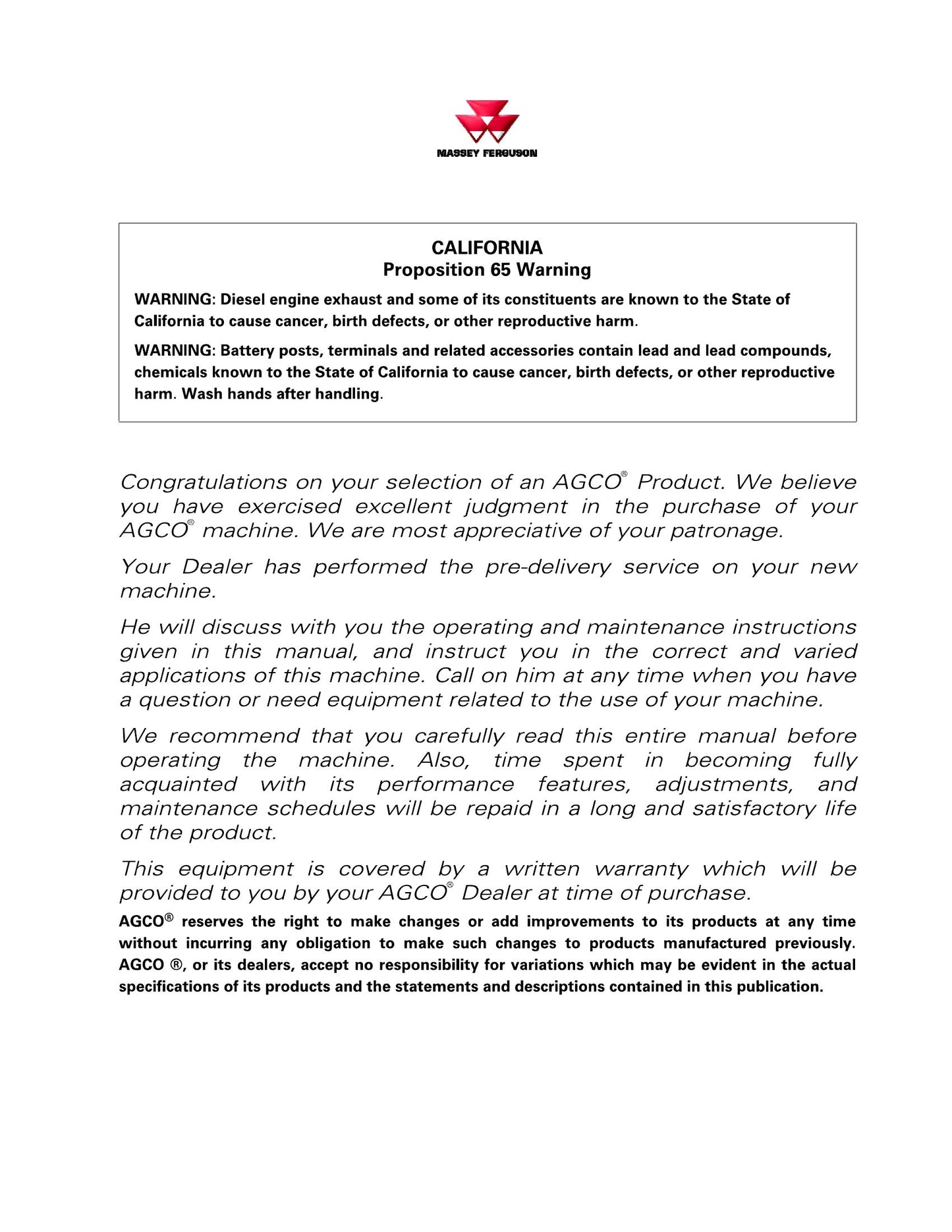 MASSEY FERGUSON 9800 9816 9824 VE Planter Factory Workshop Operator Manual