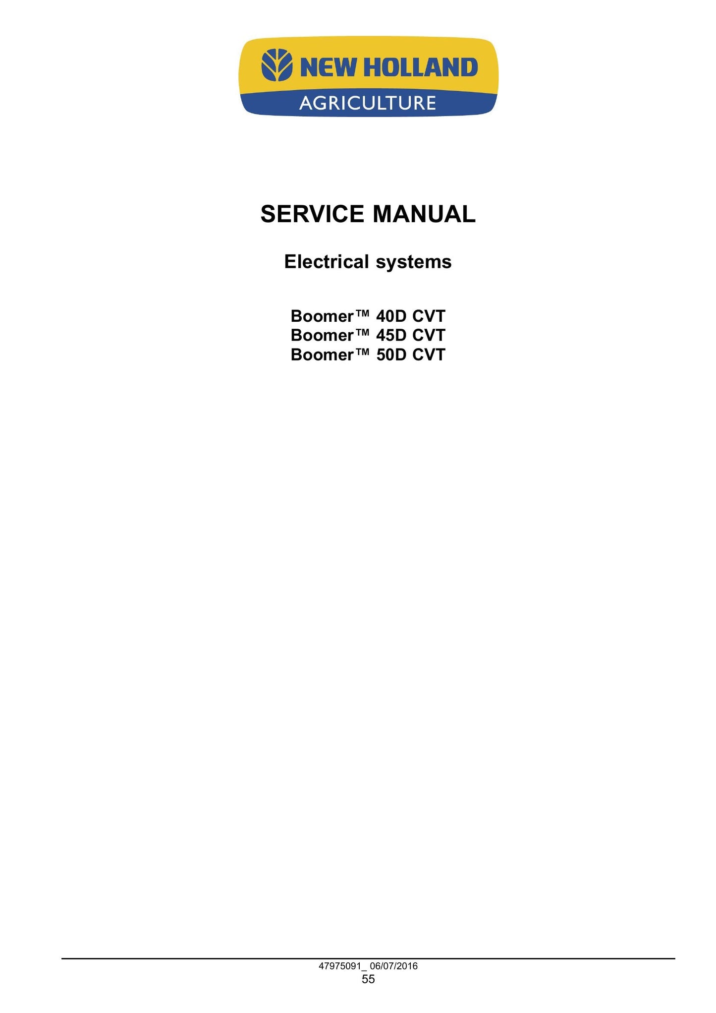 New Holland Boomer 40D CVT Boomer 45D CVT Boomer 50D CVT Compact Tractor Factory Workshop Service Manual 48001043