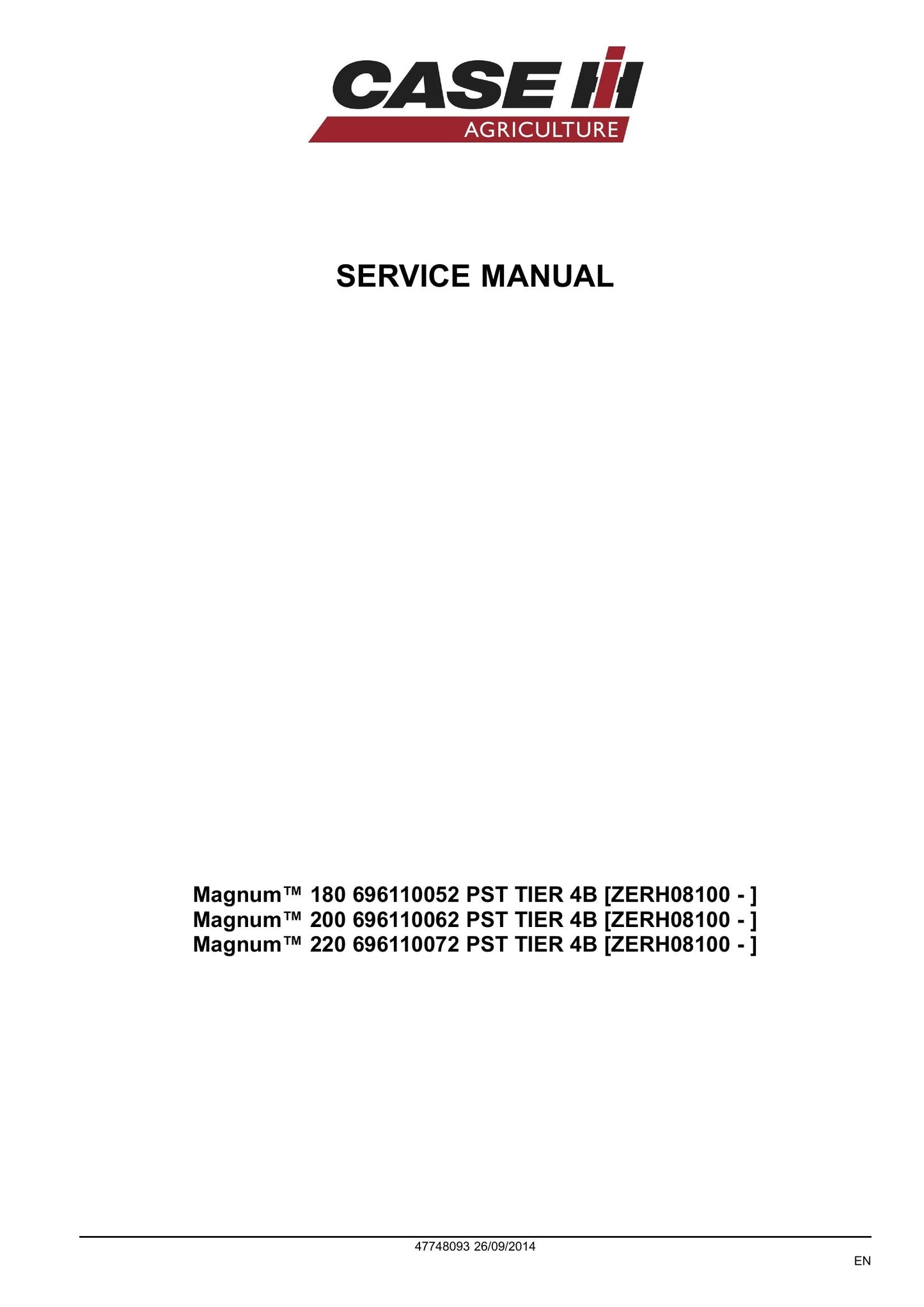 CASE Magnum 180 Magnum 200 Magnum 220 Tractor Factory Workshop Service Manual 47748093