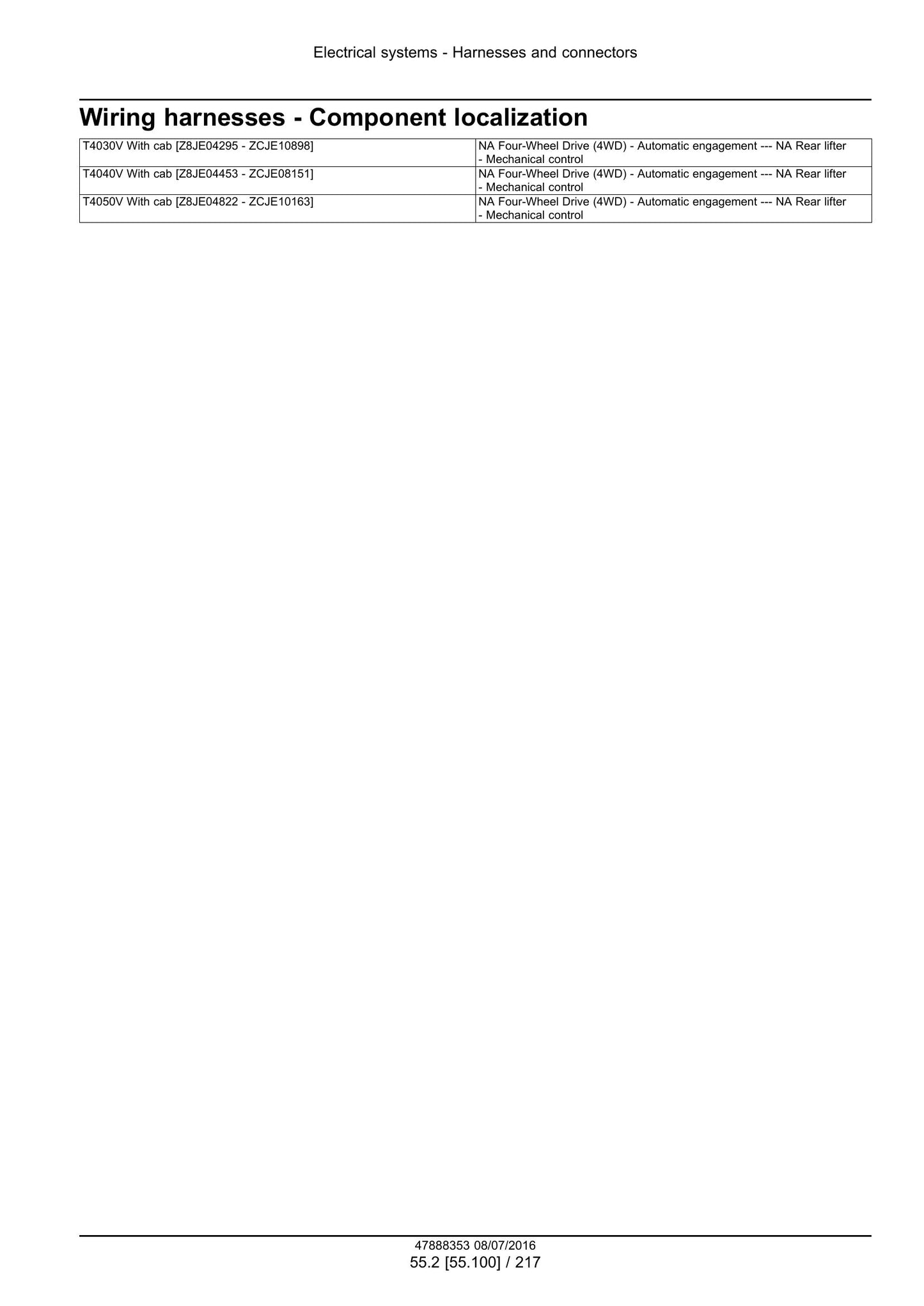 New Holland T4030V T4040V T4050V T4060V Tractor Factory Workshop Service Manual 48048525
