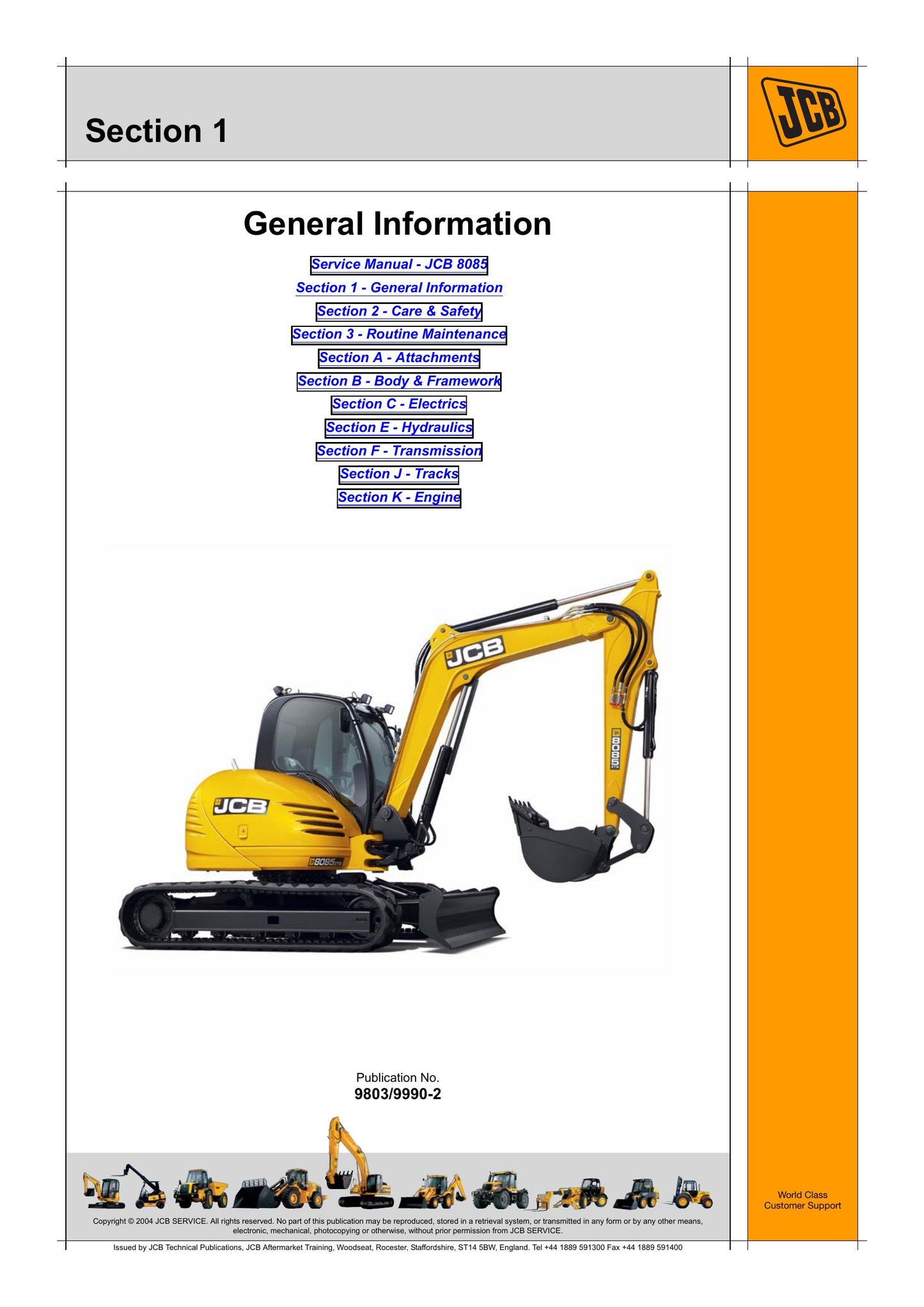 JCB 8085 Crawler Excavator Factory Workshop Service Manual 9803/9990