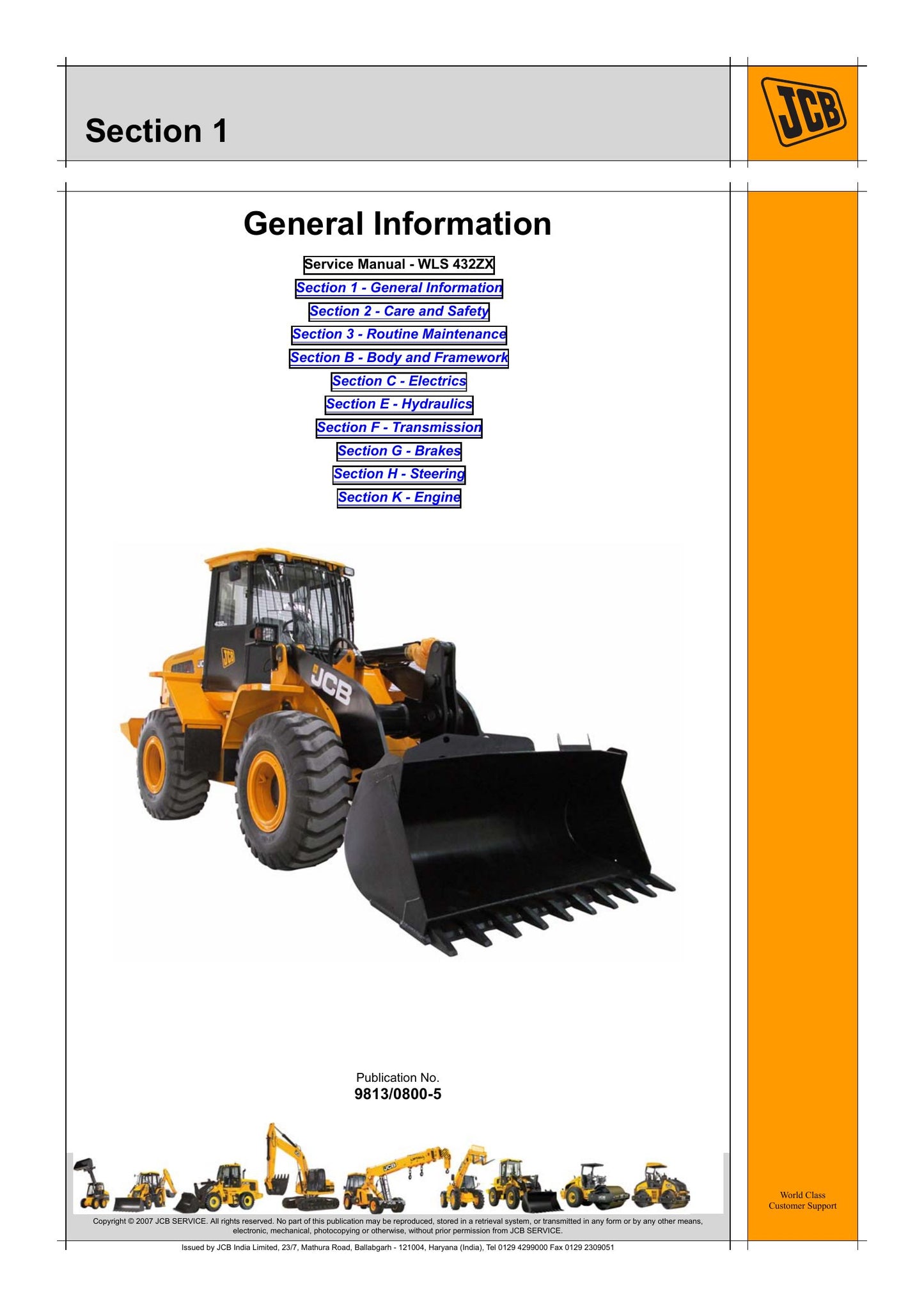 JCB WLS 432ZX Wheel Loader Factory Workshop Service Manual 9813/0800