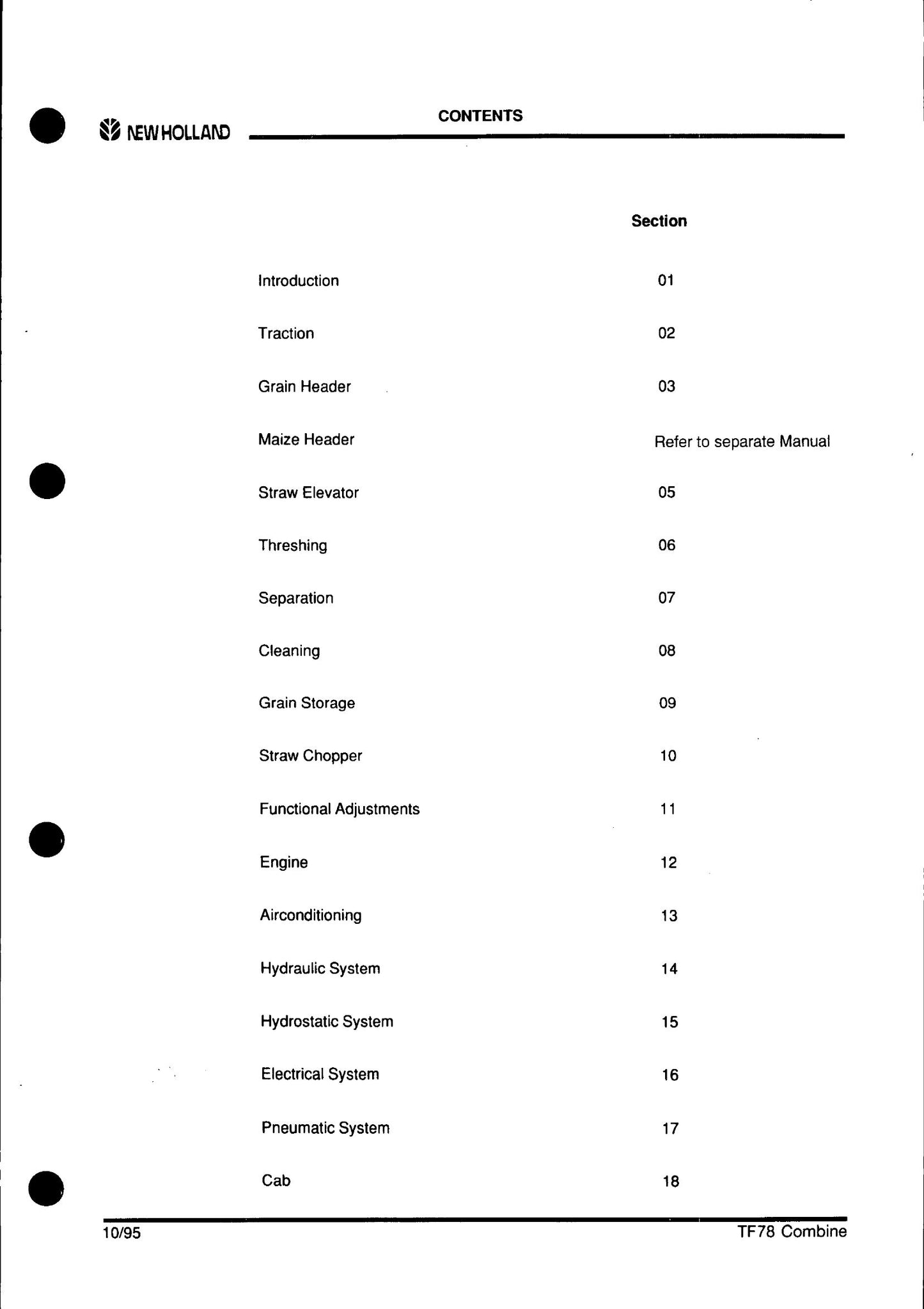 NEW HOLLAND TF76 TF78 Combine Factory Workshop Repair Manual 604.64.016.00