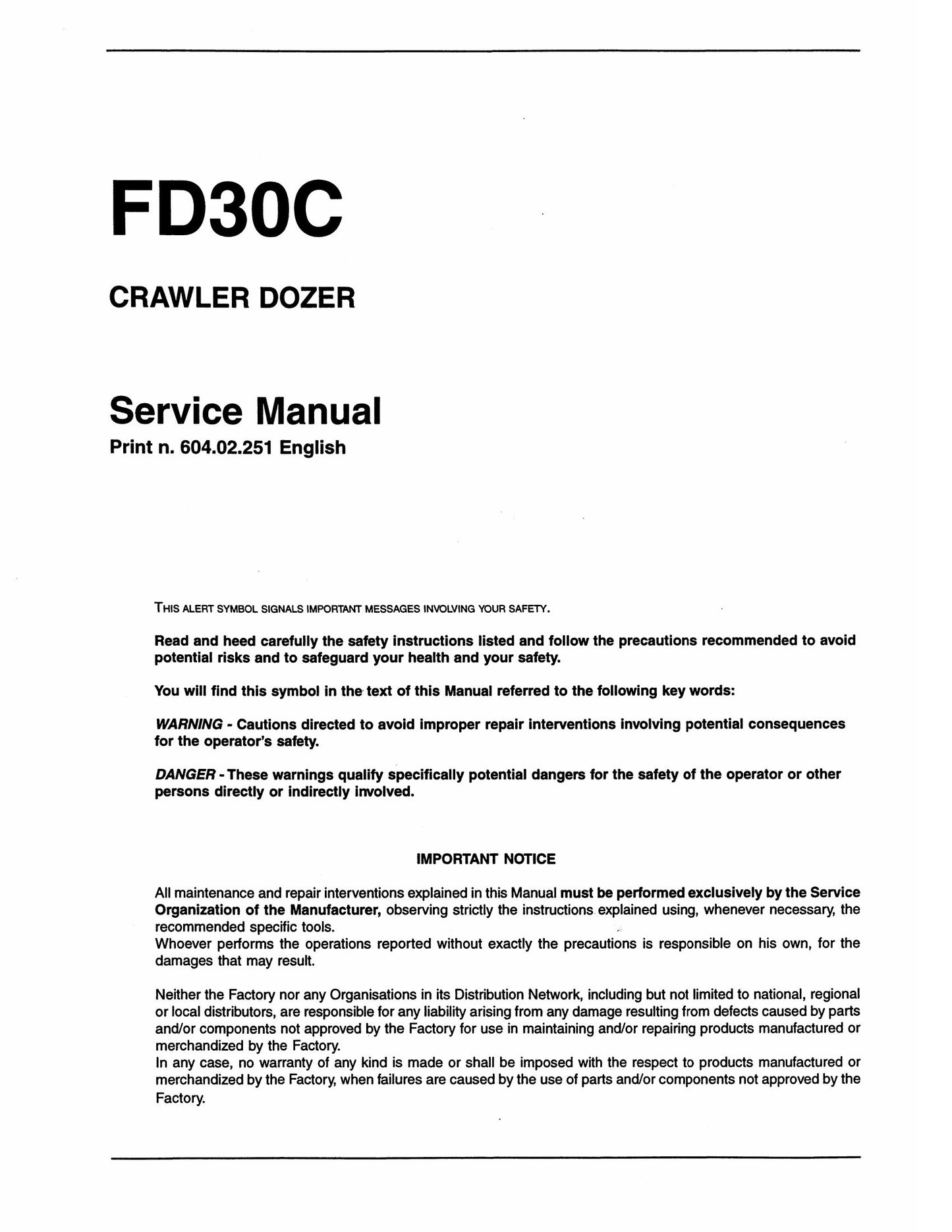 Fiat FD30C Crawler Dozer Factory Workshop Service Manual 604.02.251