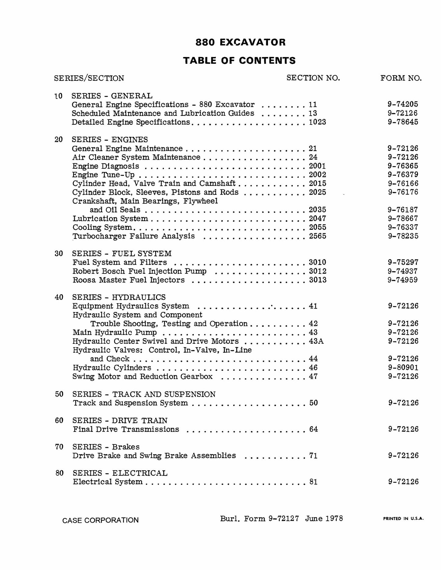 CASE 880 Excavator Factory Workshop Service Manual 9-72127