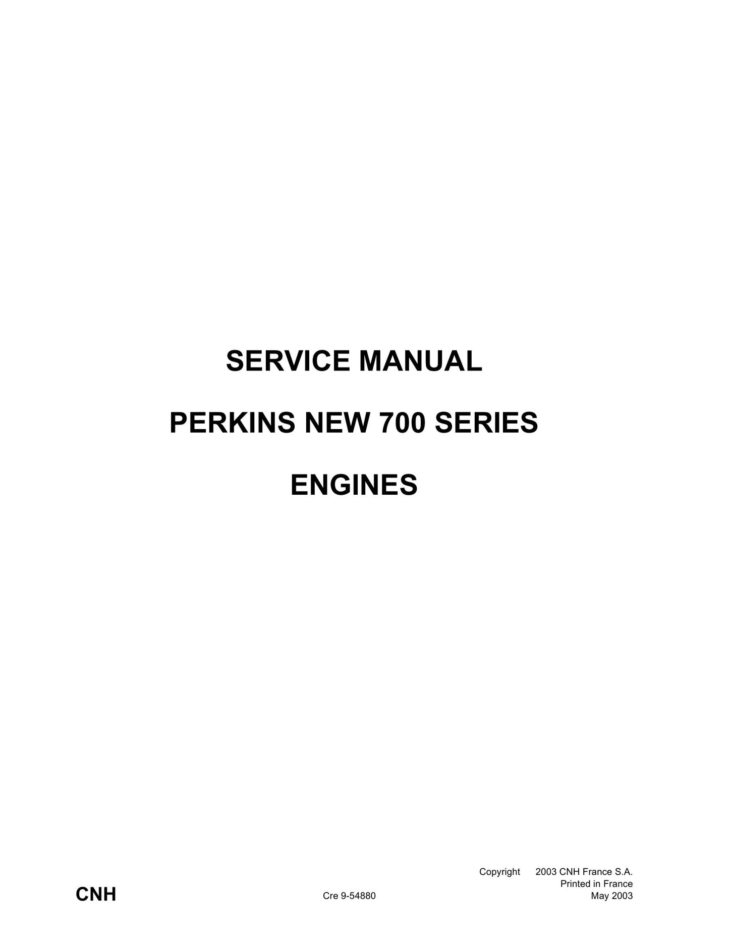 CNH Perkins 700 Series Engine Factory Workshop Service Manual 9-54880