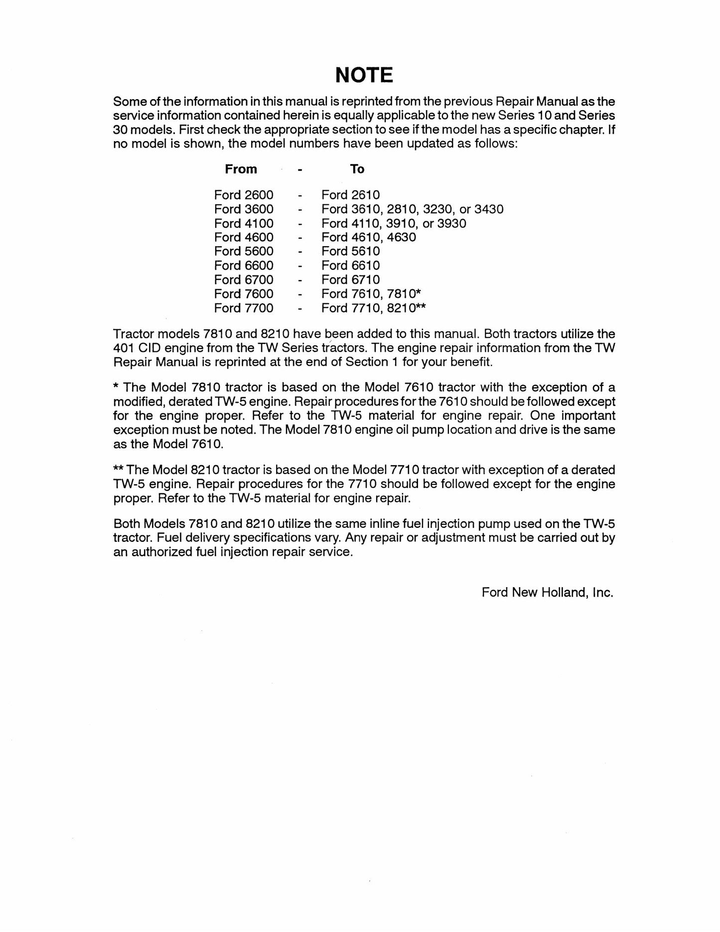 New Holland Series 10 Series 30 Tractor Factory Workshop Service Manual 40001020-1