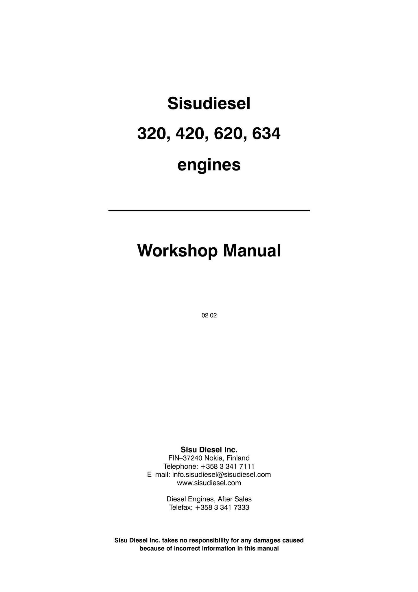 SisuDiesel 320 420 620 634 Engine Workshop Manual 9806-4550