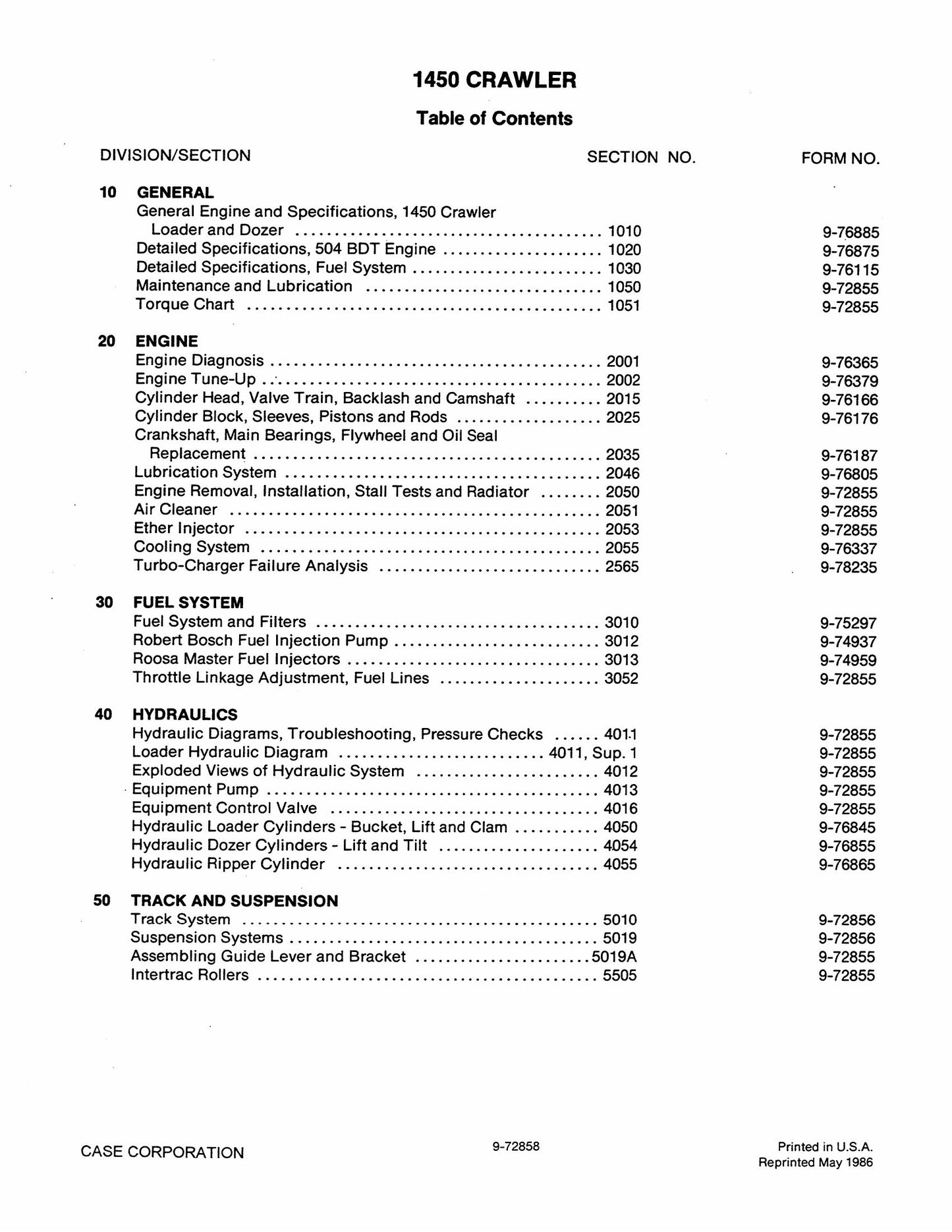 CASE 1450 Crawler Factory Workshop Service Manual 9-72858