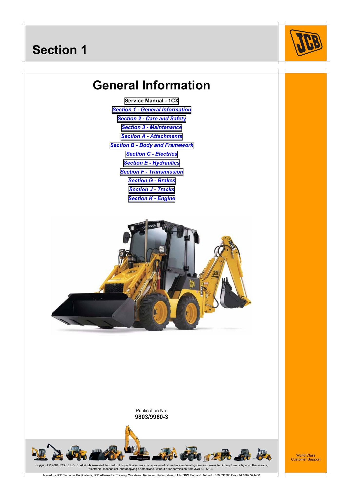 JCB 1CX Skid Steer Loader Factory Workshop Service Manual 9803/9960