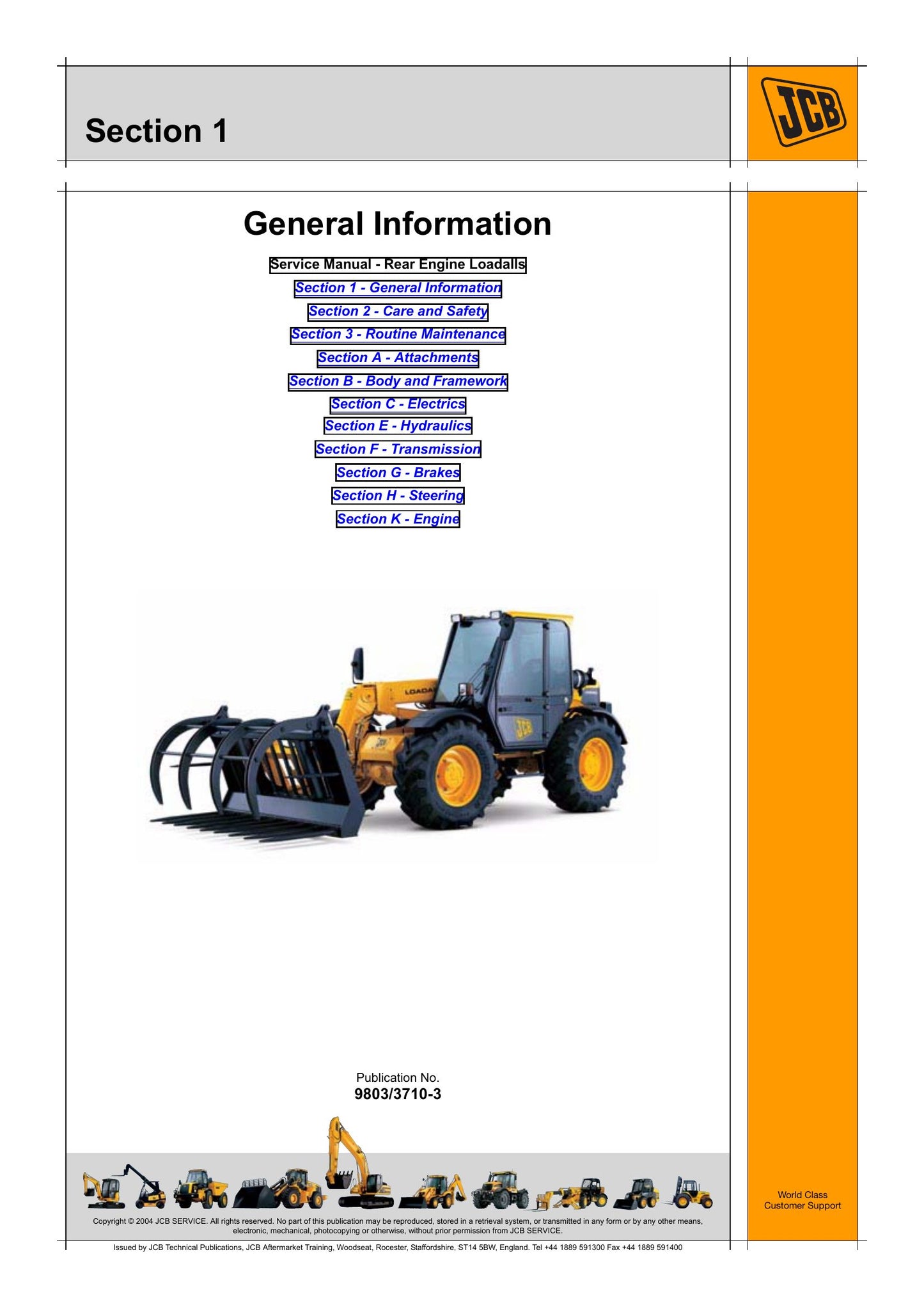 JCB 526 526S 528-70 528S Rear Engine Loadall Factory Workshop Service Manual 9803/3710-3