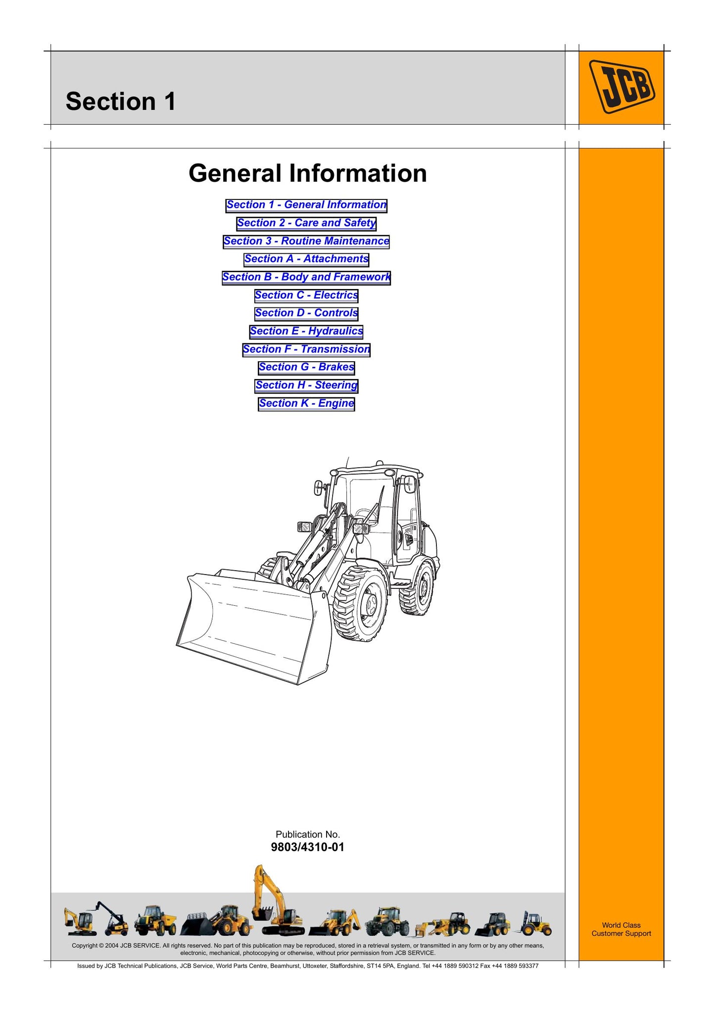 JCB 406 409 Wheel Loader Factory Workshop Service Manual 9803/4310