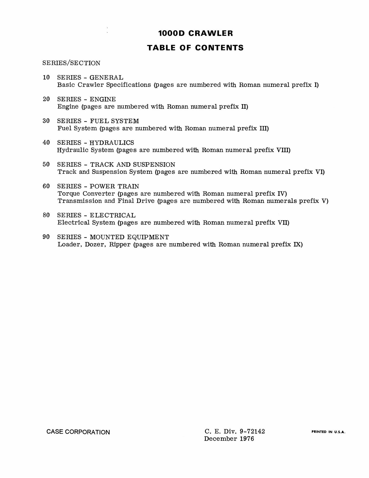 CASE 1000 Crawler Bulldozer Factory Workshop Service Manual 9-72142