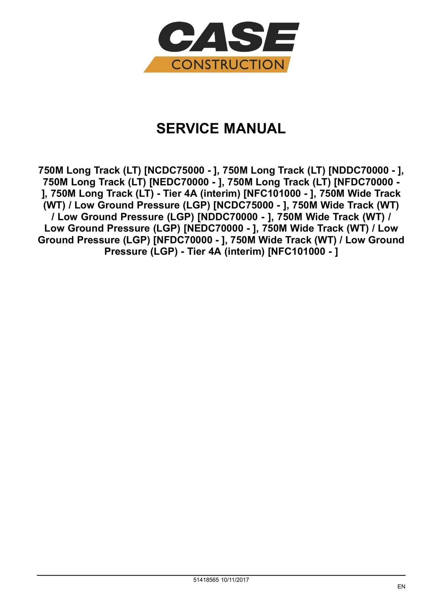CASE 750M Crawler Dozer Factory Workshop Service Manual 51418565