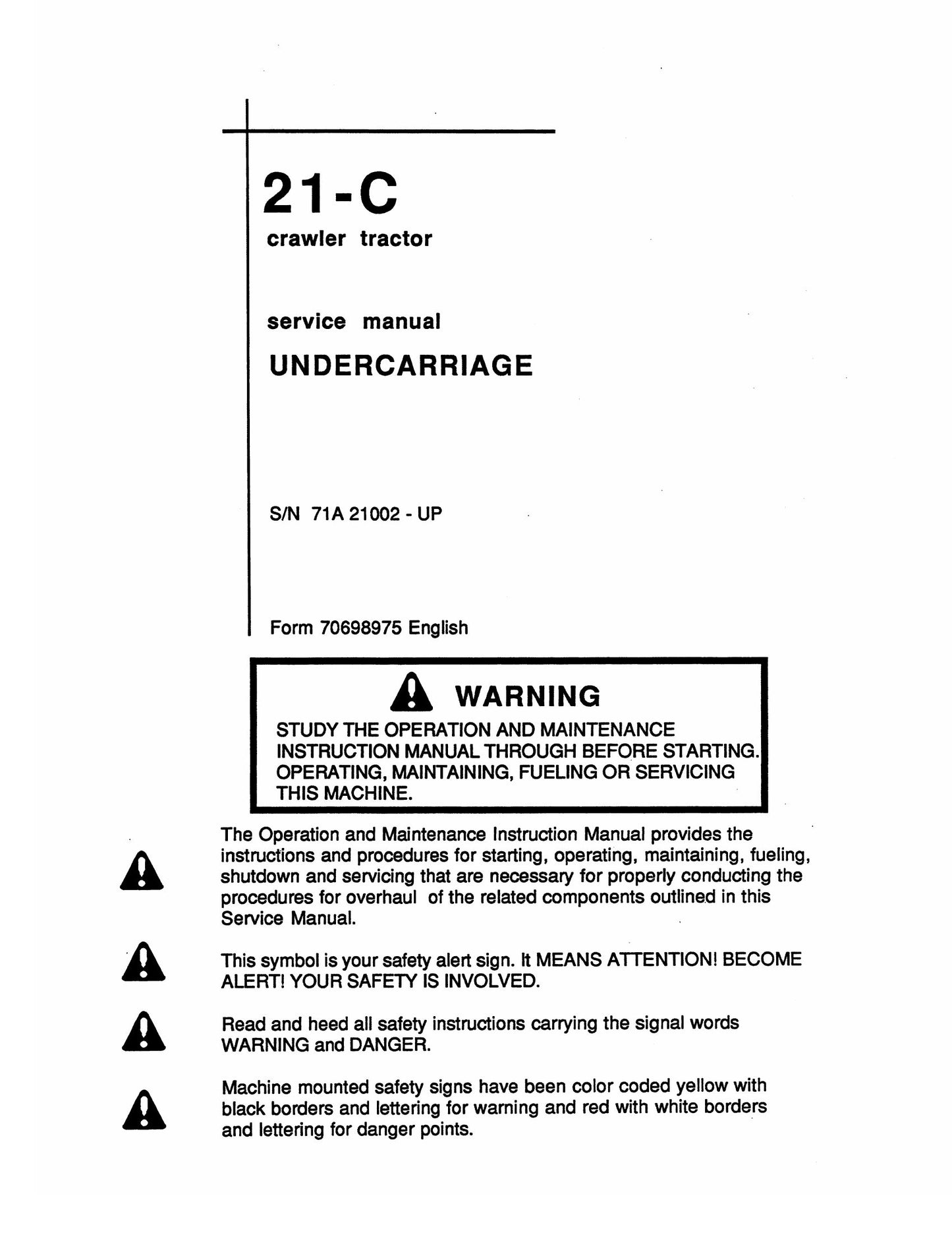 FIAT-ALLIS 21-C Crawler Tractor Undercarriage Factory Workshop Service Manual 70698975
