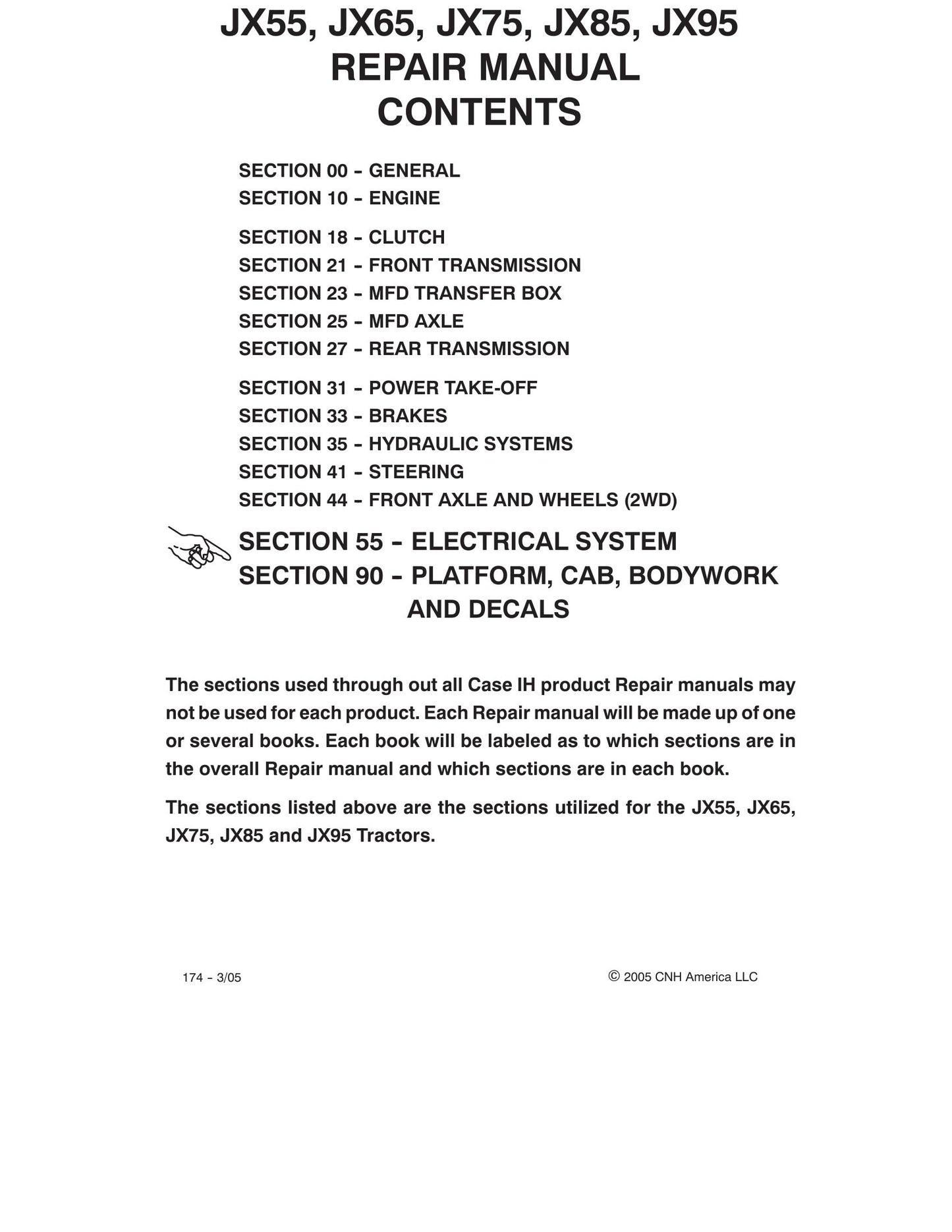 CASE IH JX55 JX65 JX75 JX85 JX95 Tractor Factory Workshop Repair Manual 87060405