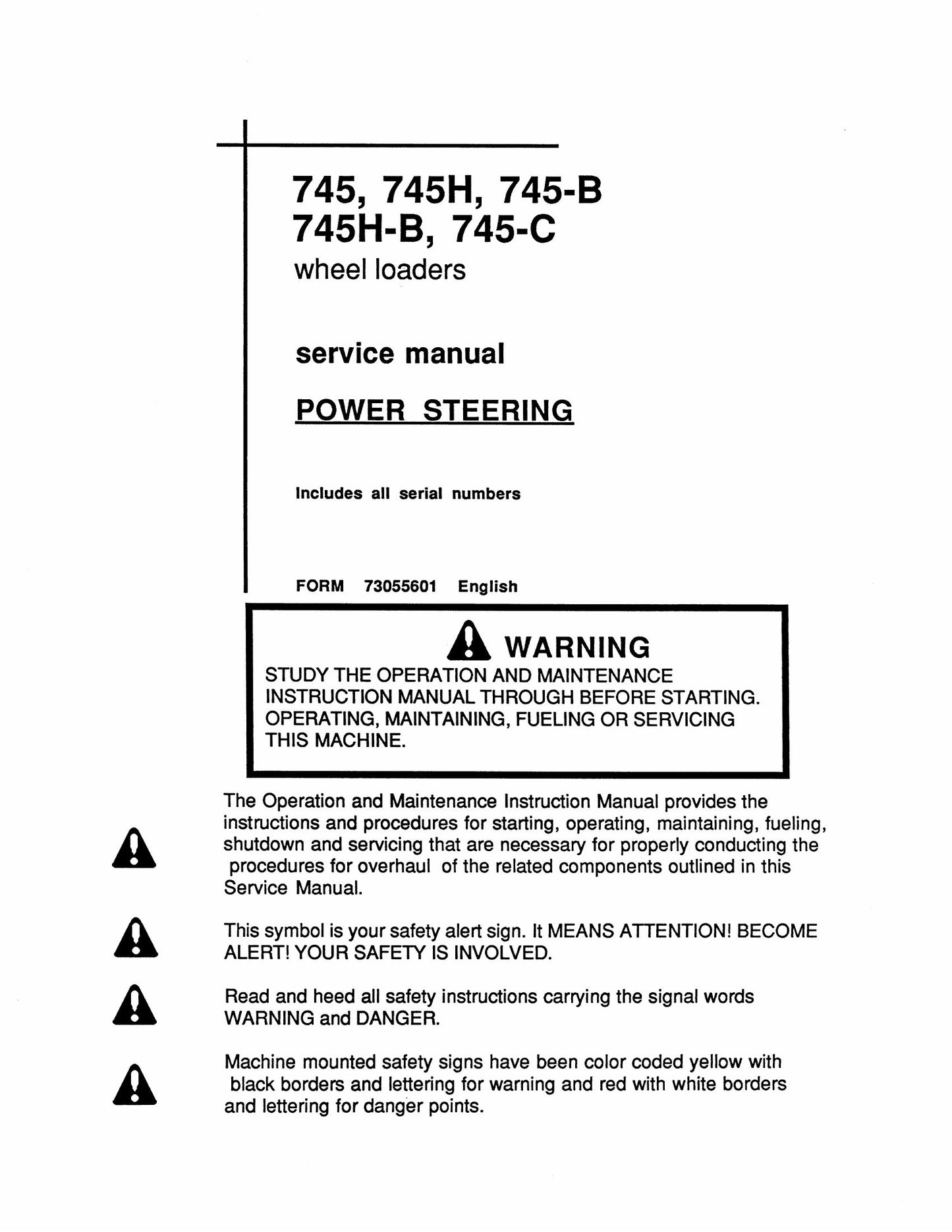 FIAT-ALLIS 745 745H 745-B 745H-B 745-C Wheel Loader Factory Workshop Service Manual 73055601