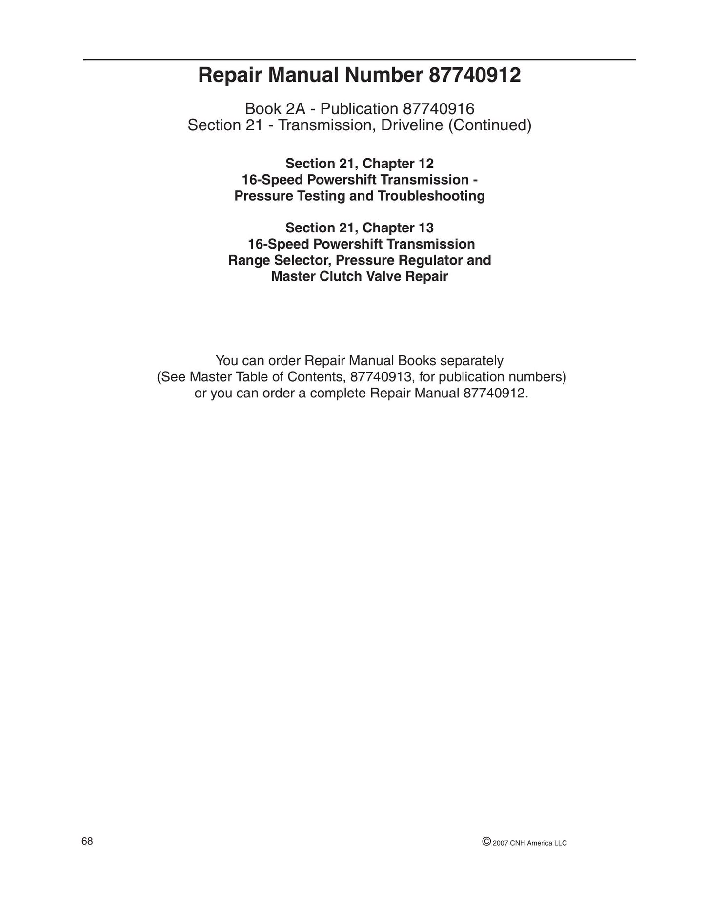 New Holland TJ Series T9000 Series Tractor Factory Workshop Service Manual 87740916