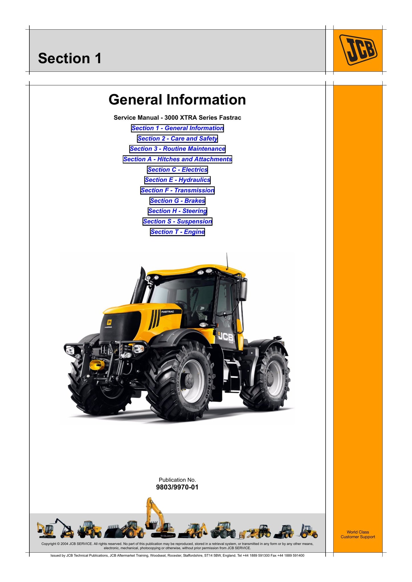 JCB 3000 XTRA Series Fastrac Factory Workshop Service Manual 9803/9970-01