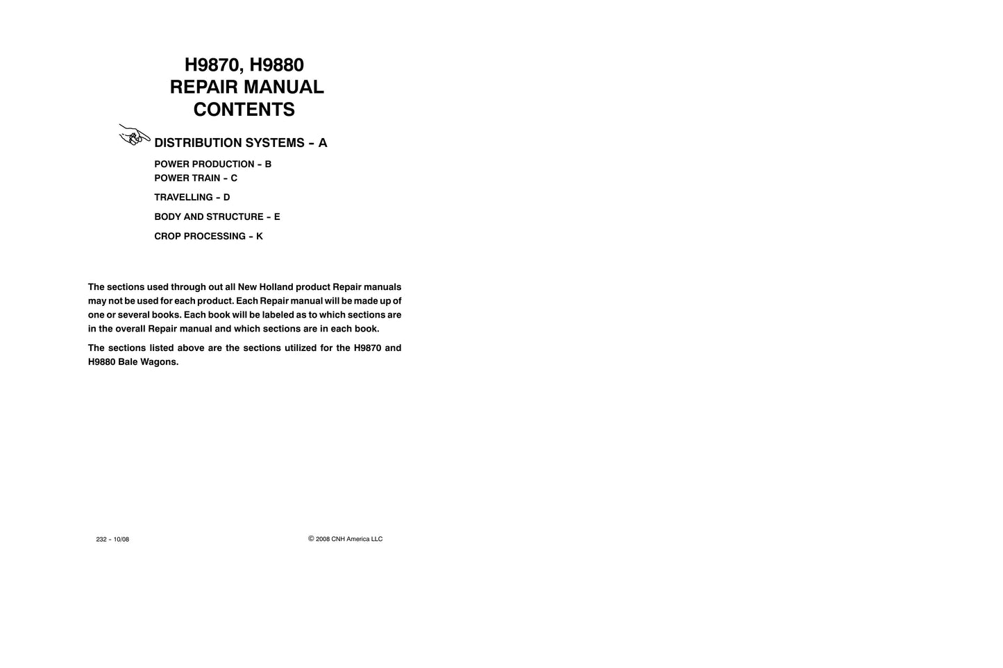 New Holland H9870 H9880 Bale Wagon Factory Workshop Repair Manual 84175490