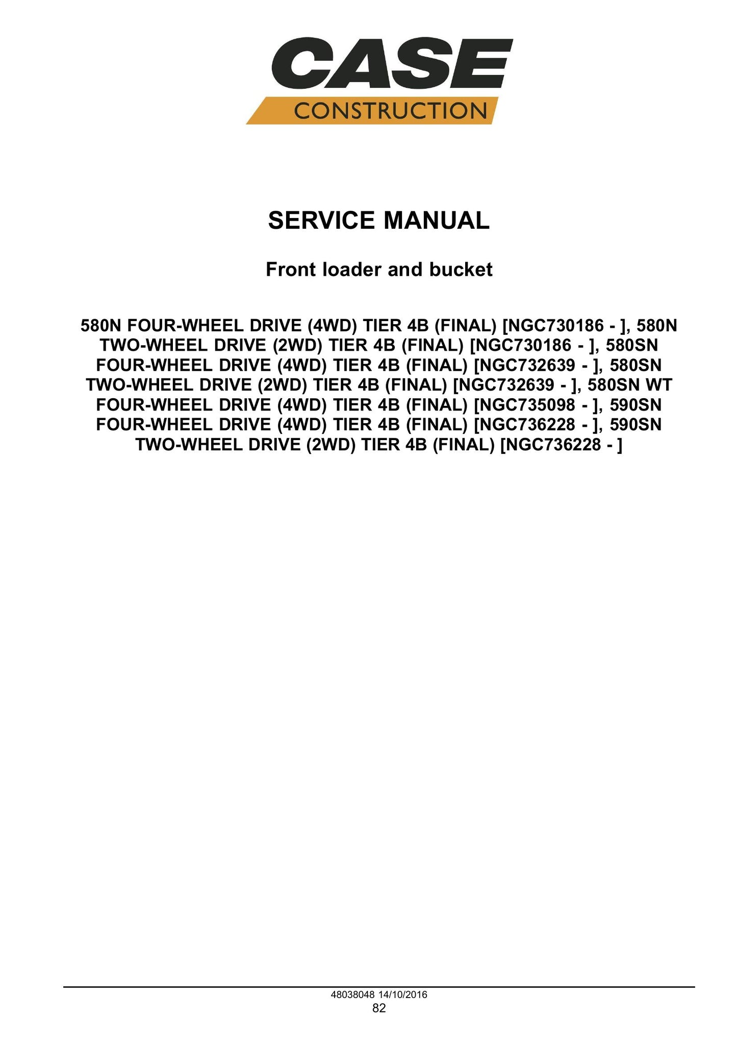CASE 580N 580SN 580SN WT 590SN Backhoe Loader Factory Workshop Service Manual 48080070