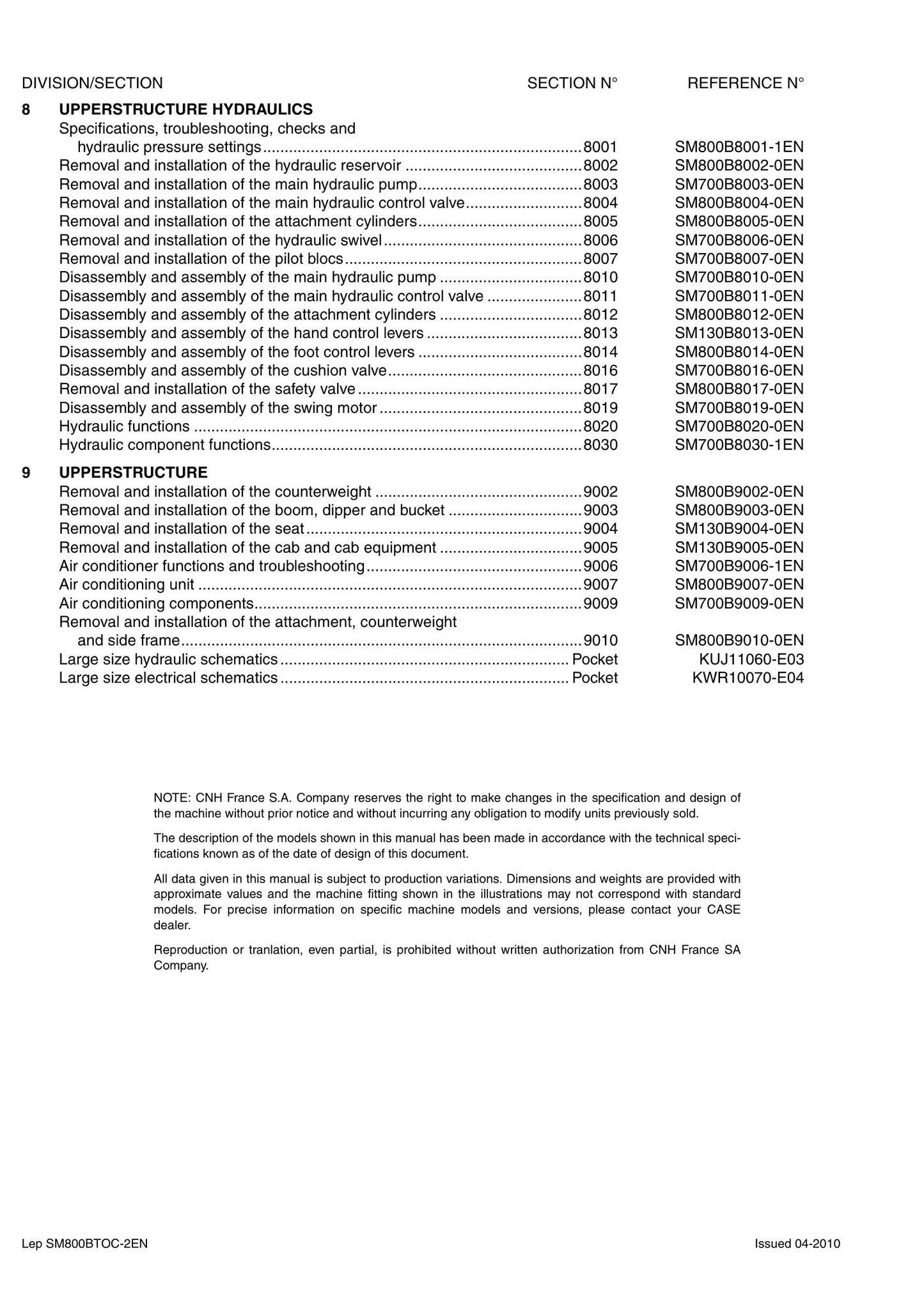 CASE CX800B Crawler Excavator Factory Workshop Service Manual
