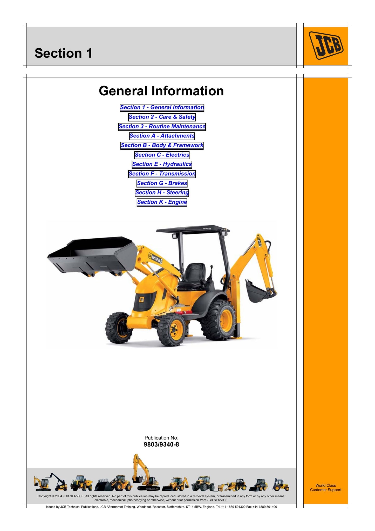 JCB Mini CX Mini CX 4x4 Mini Backhoe Loader Factory Workshop Service Manual 9803/9340-8