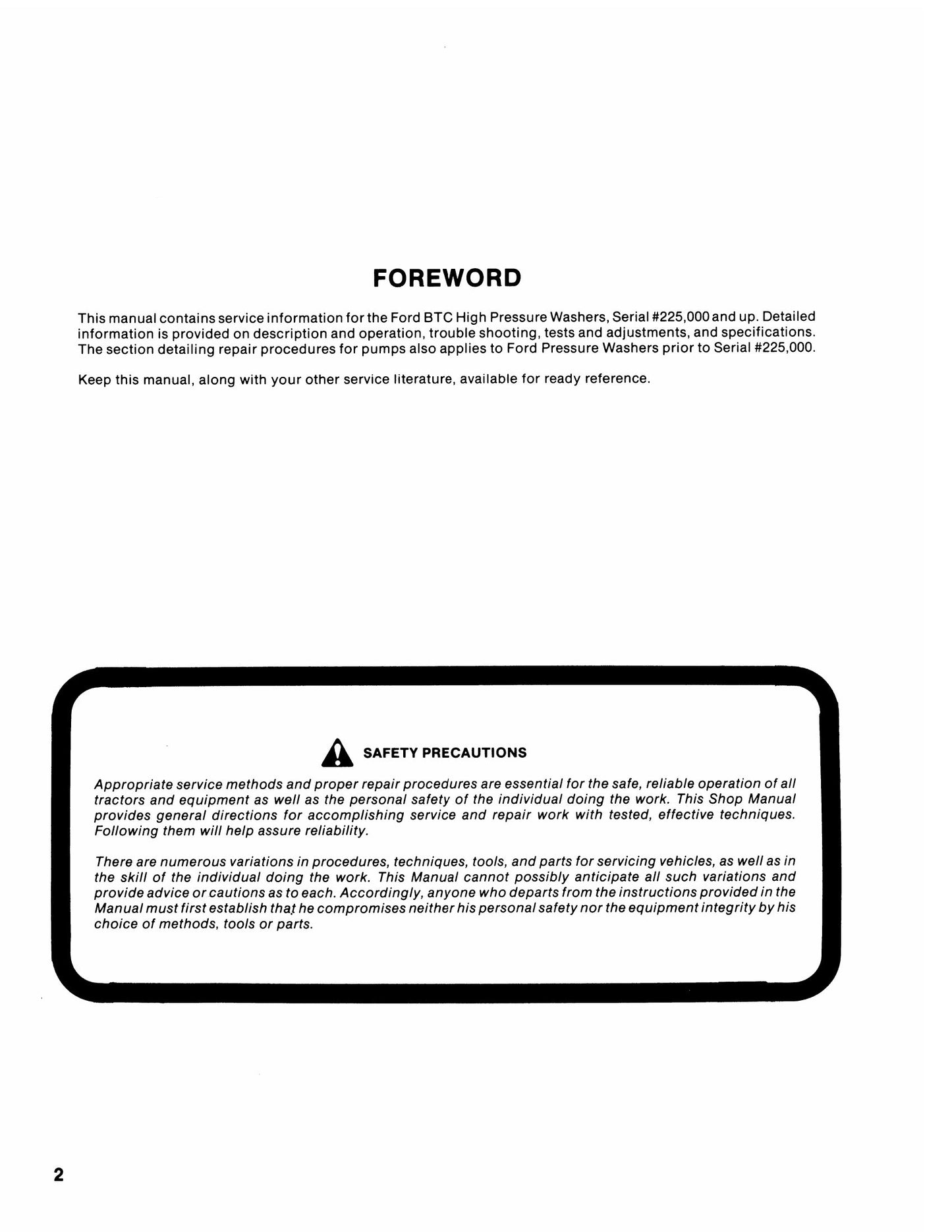 FORD BTC 60 BTC 65A BTC 65AC BTC 100A BTC 100AC BTC 150A BTC 150AC BTC 300A BTC 300AC High Pressure Washer Factory Workshop Repair Manual Supplement 40998011