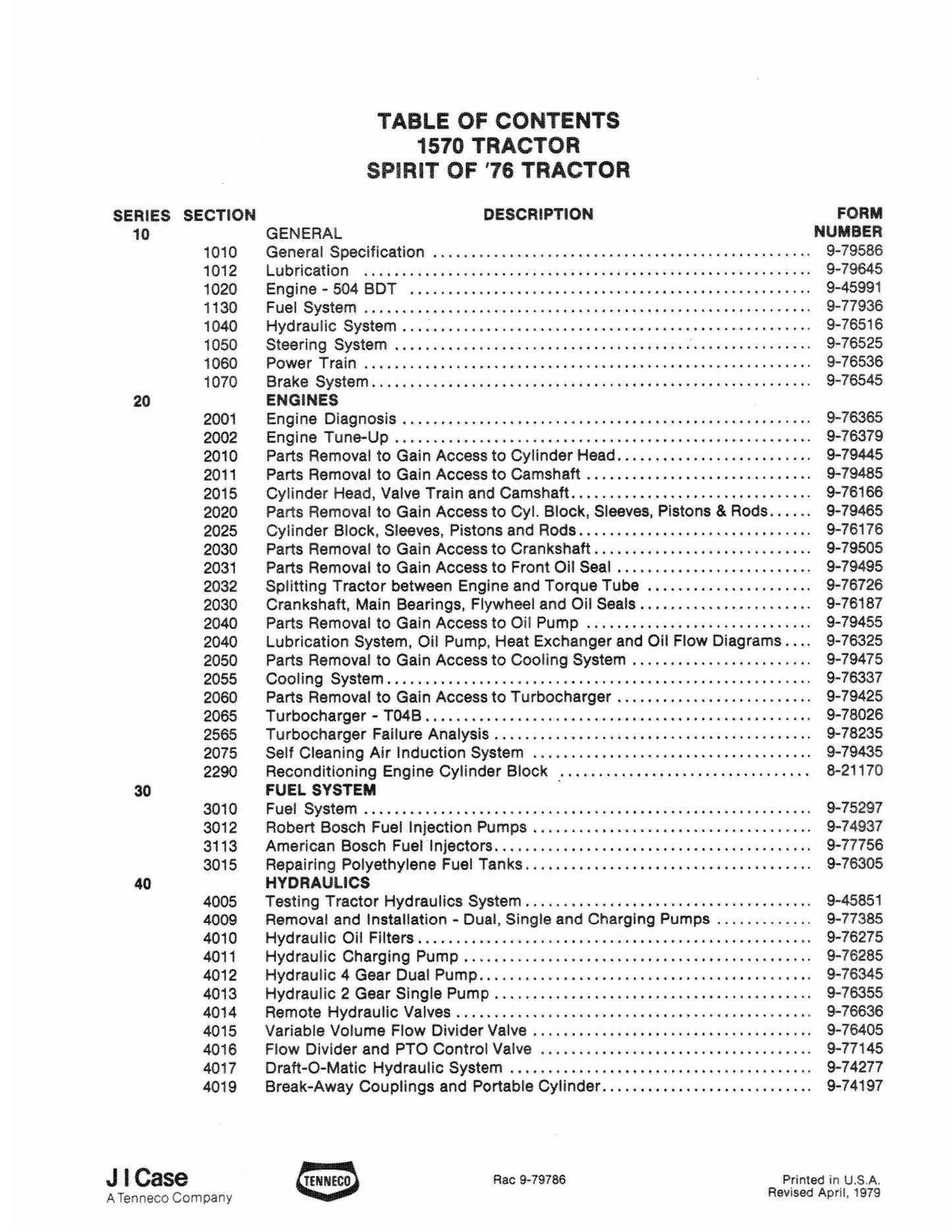 JI Case 1570 Tractor Factory Workshop Service Manual 9-79515