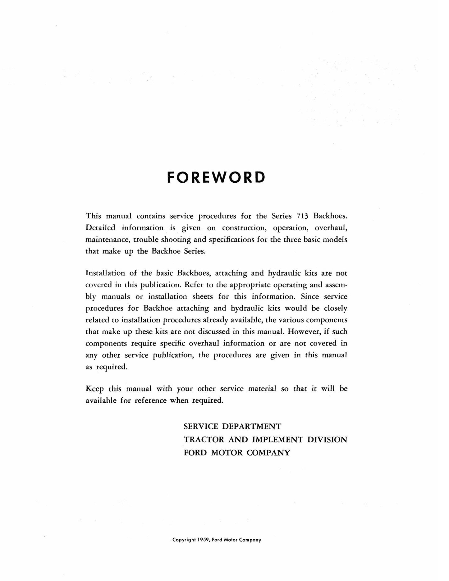 Ford Series 713 Backhoe Factory Workshop Service Manual 42071310
