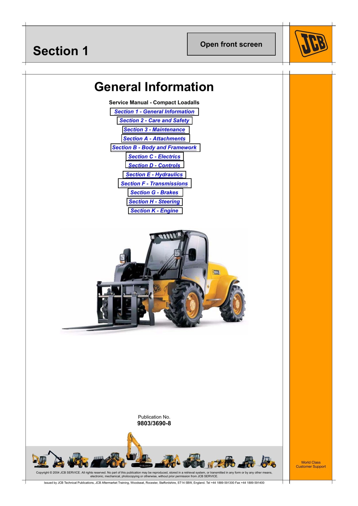 JCB 520-40 524-50 527-55 Compact Loadall Factory Workshop Service Manual 9803/3690