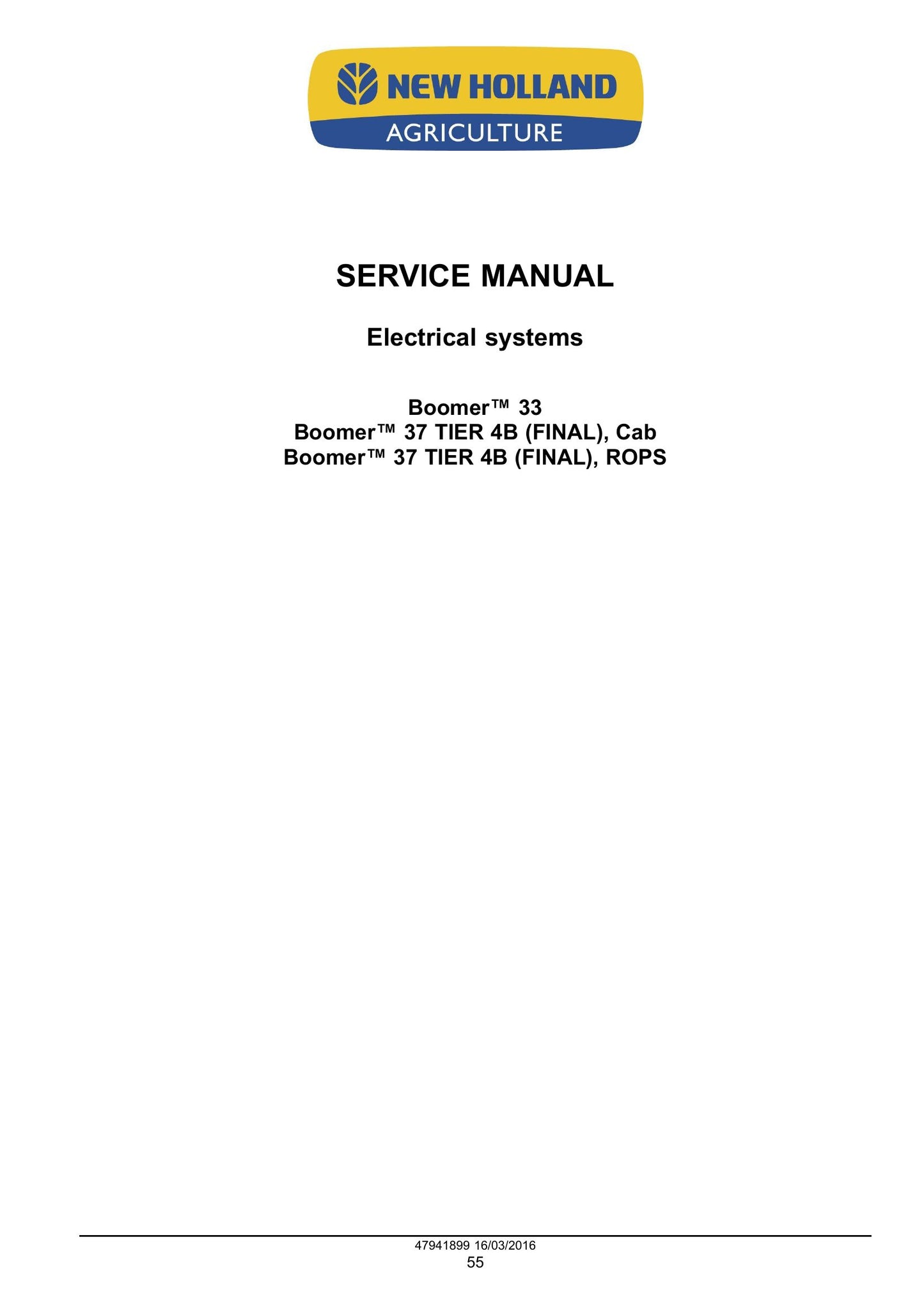 New Holland Boomer 33 Boomer 37 Compact Tractor Factory Workshop Service Manual 47998502