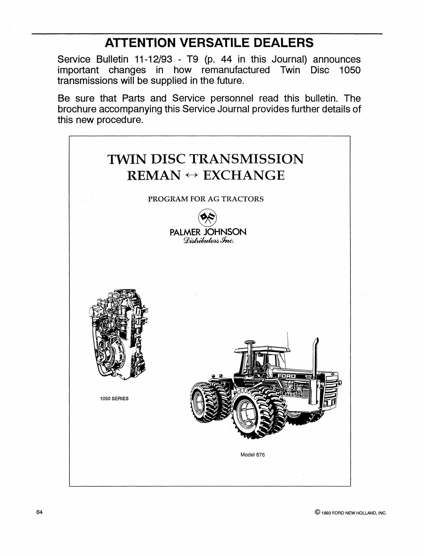 Ford 876 Tractor Service Journal 40991193