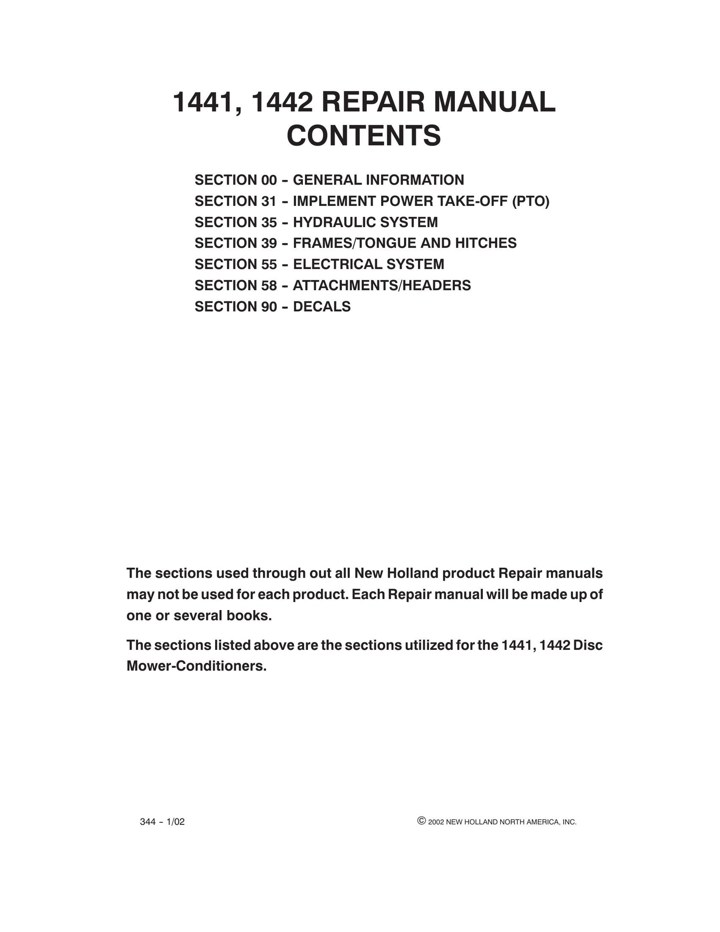 New Holland 1441 1442 Disc Mower-Conditioner Factory Workshop Repair Manual 86614447