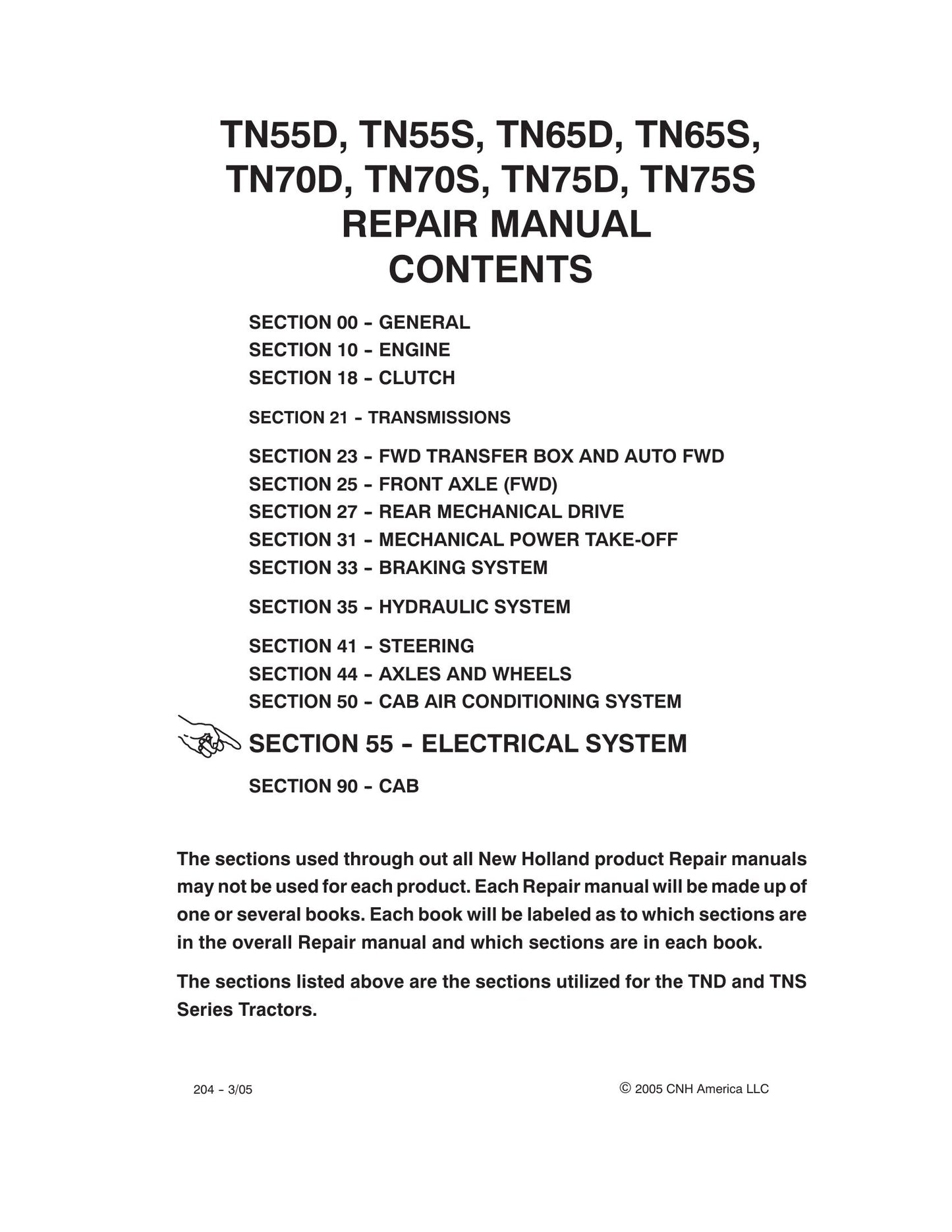 New Holland TN55D TN55S TN65D TN65S TN70D TN70S TN75D TN75S Tractor Factory Workshop Repair Manual 87059388