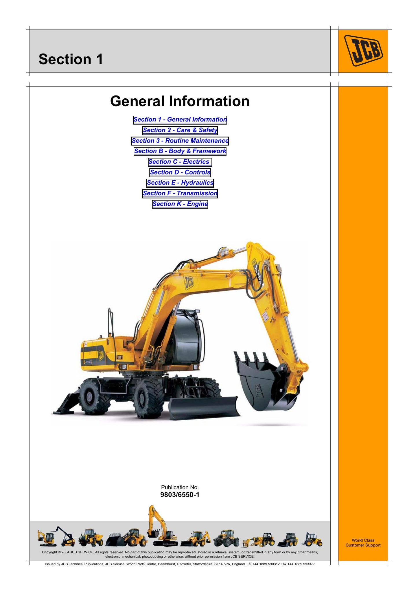 JCB JS175W Auto Wheeled Excavator Factory Workshop Service Manual 9803/6550-1