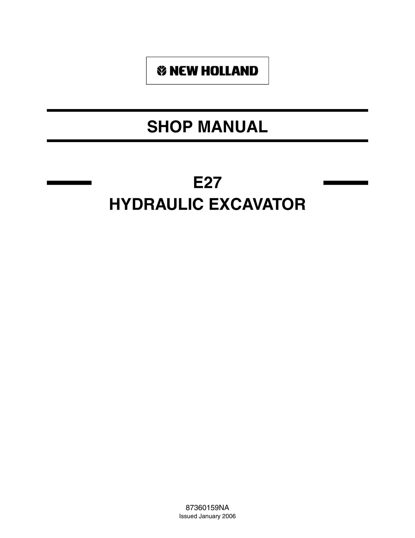 New Holland E27 Hydraulic Excavator Factory Workshop Service Manual 87360159 NA
