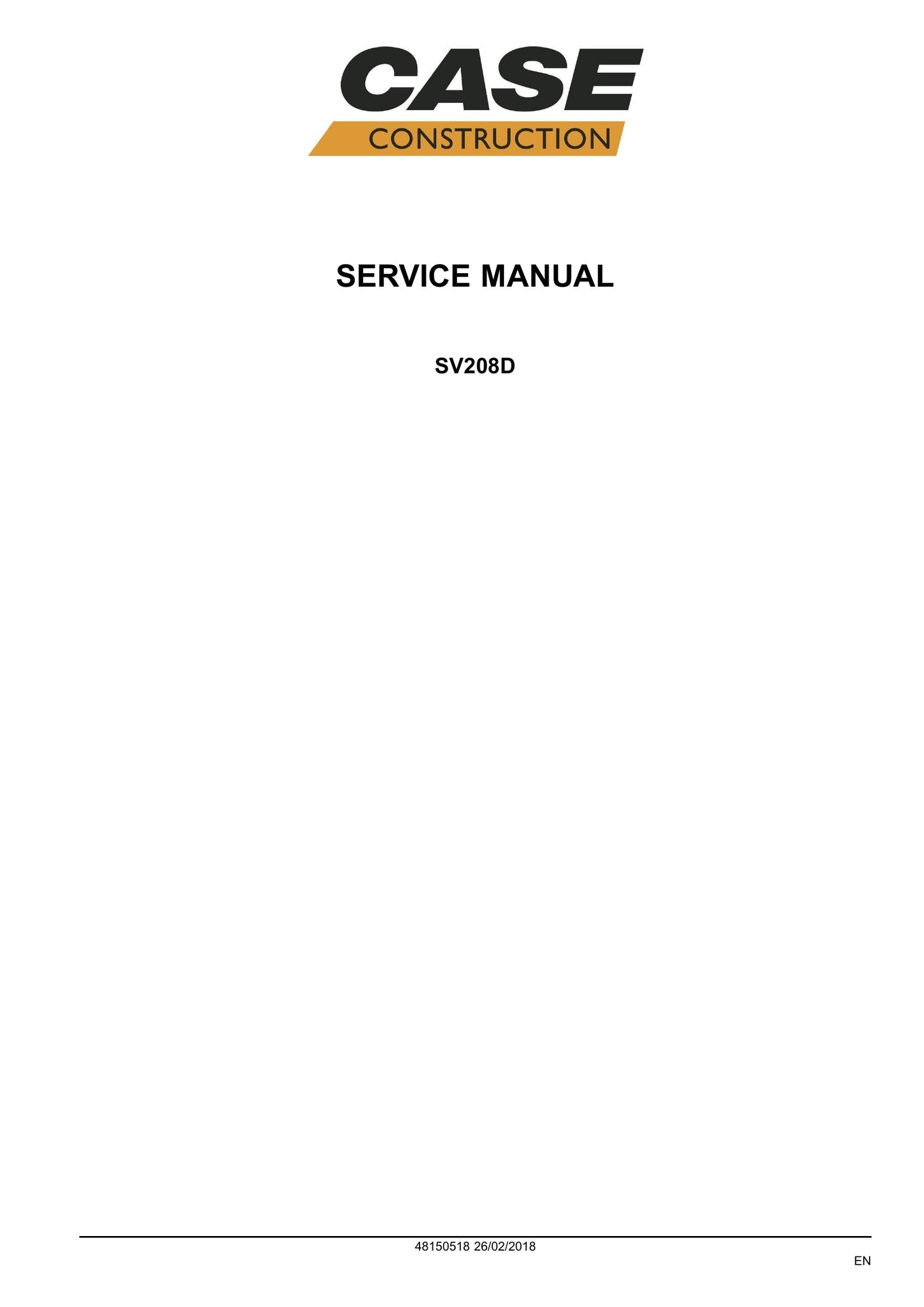 CASE SV208D Vibratory Roller Factory Workshop Service Manual 48150518