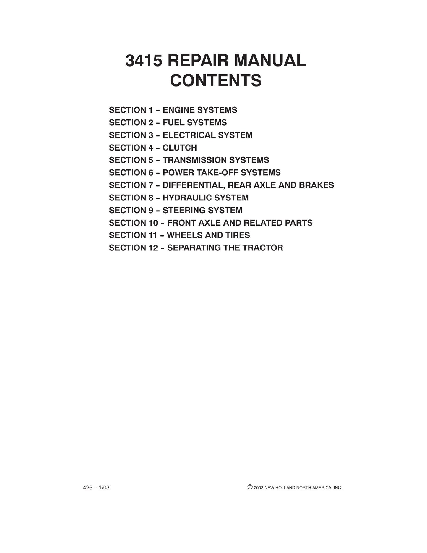 New Holland 3415 Tractor Factory Workshop Repair Manual 87028646