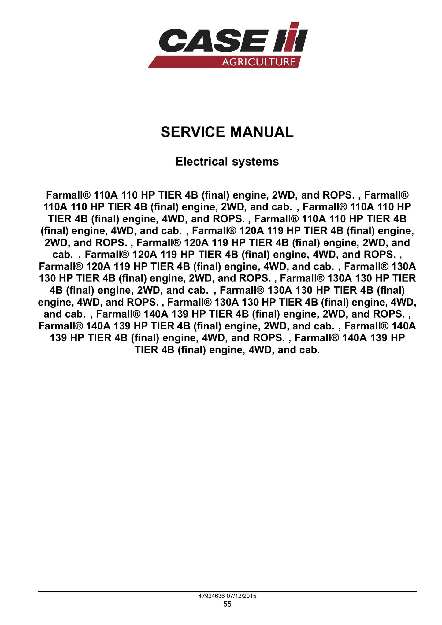CASE Farmall 110A Farmall 120A Farmall 130A Farmall 140A Tractor Factory Workshop Service Manual 47955973