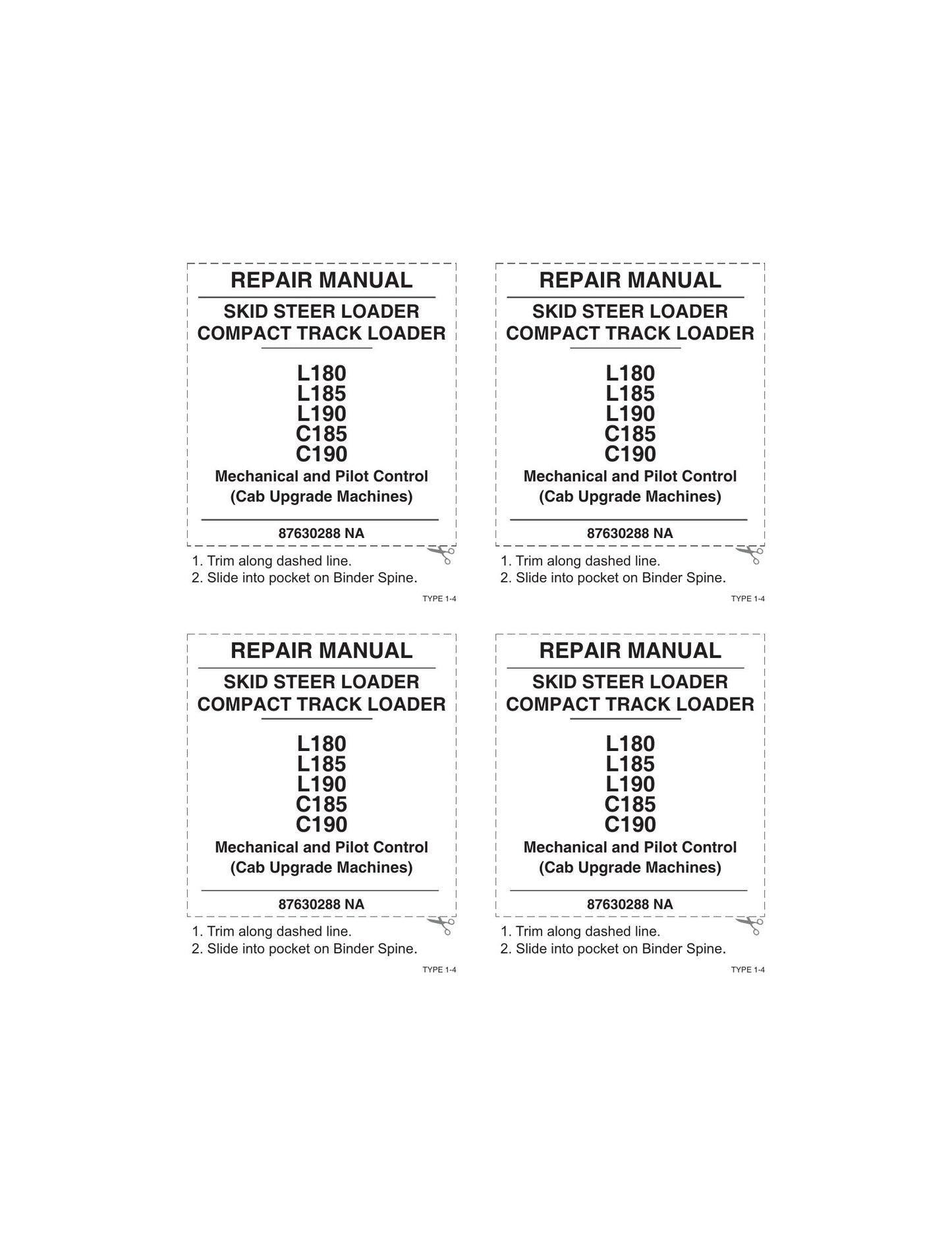 New Holland L180 L185 L190 C185 C190 Skid Steer Loader Compact Track Loader Factory Workshop Repair Manual 87630288