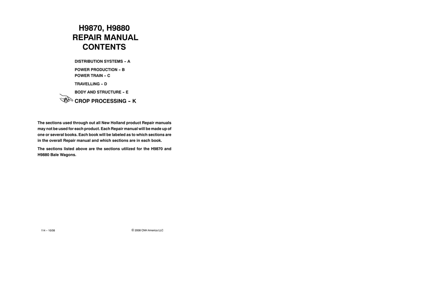 New Holland H9870 H9880 Bale Wagon Factory Workshop Repair Manual 84175490