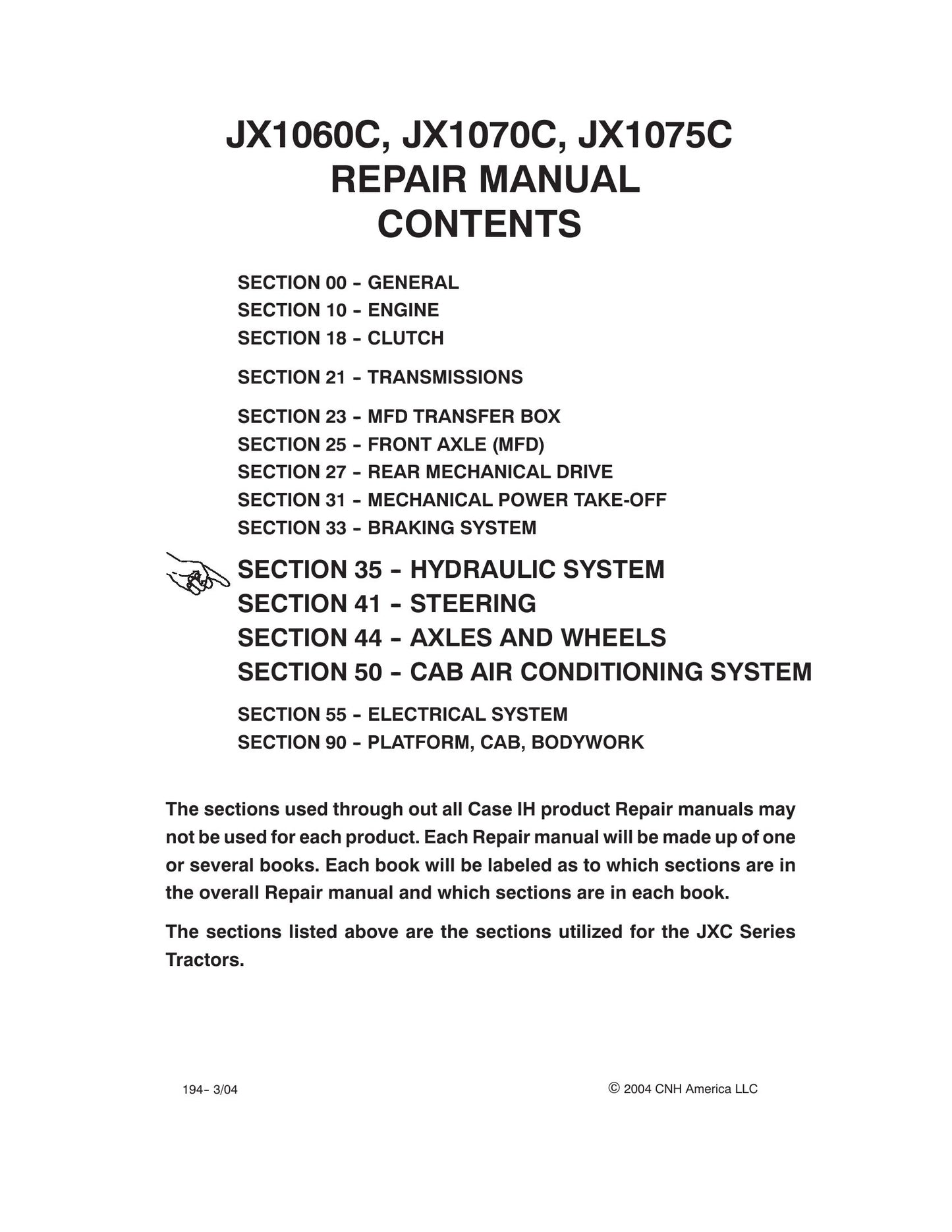 CASE JX1060C JX1070C JX1075C Tractor Factory Workshop Repair Manual 87046865
