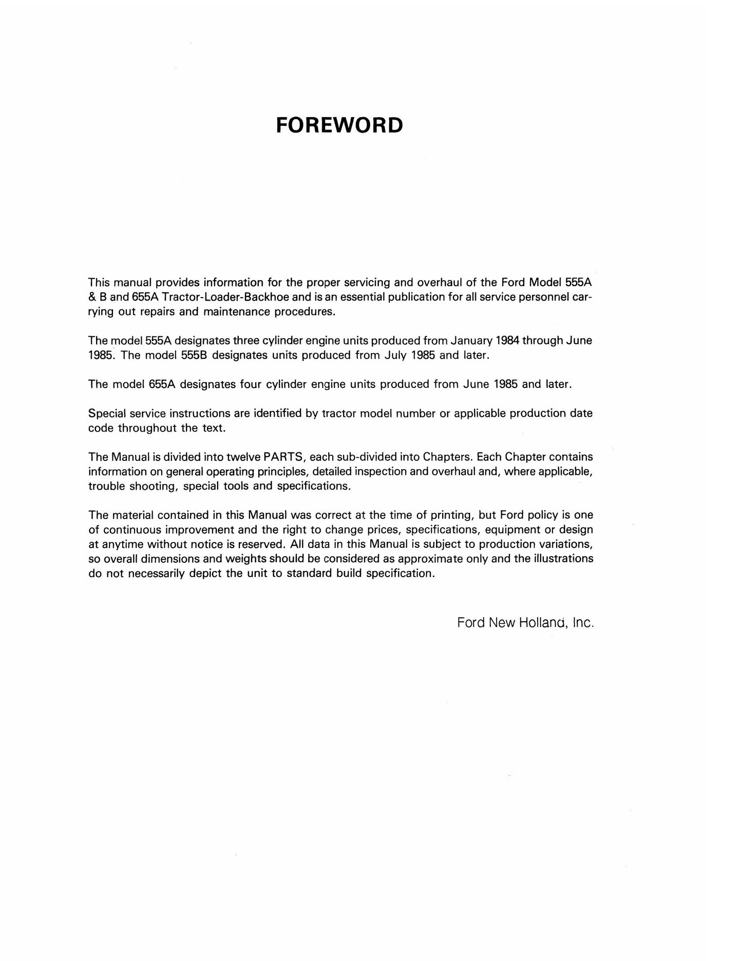 FORD 555A 555B 655A Tractor Loader Backhoe Factory Workshop Service Manual 40055540A