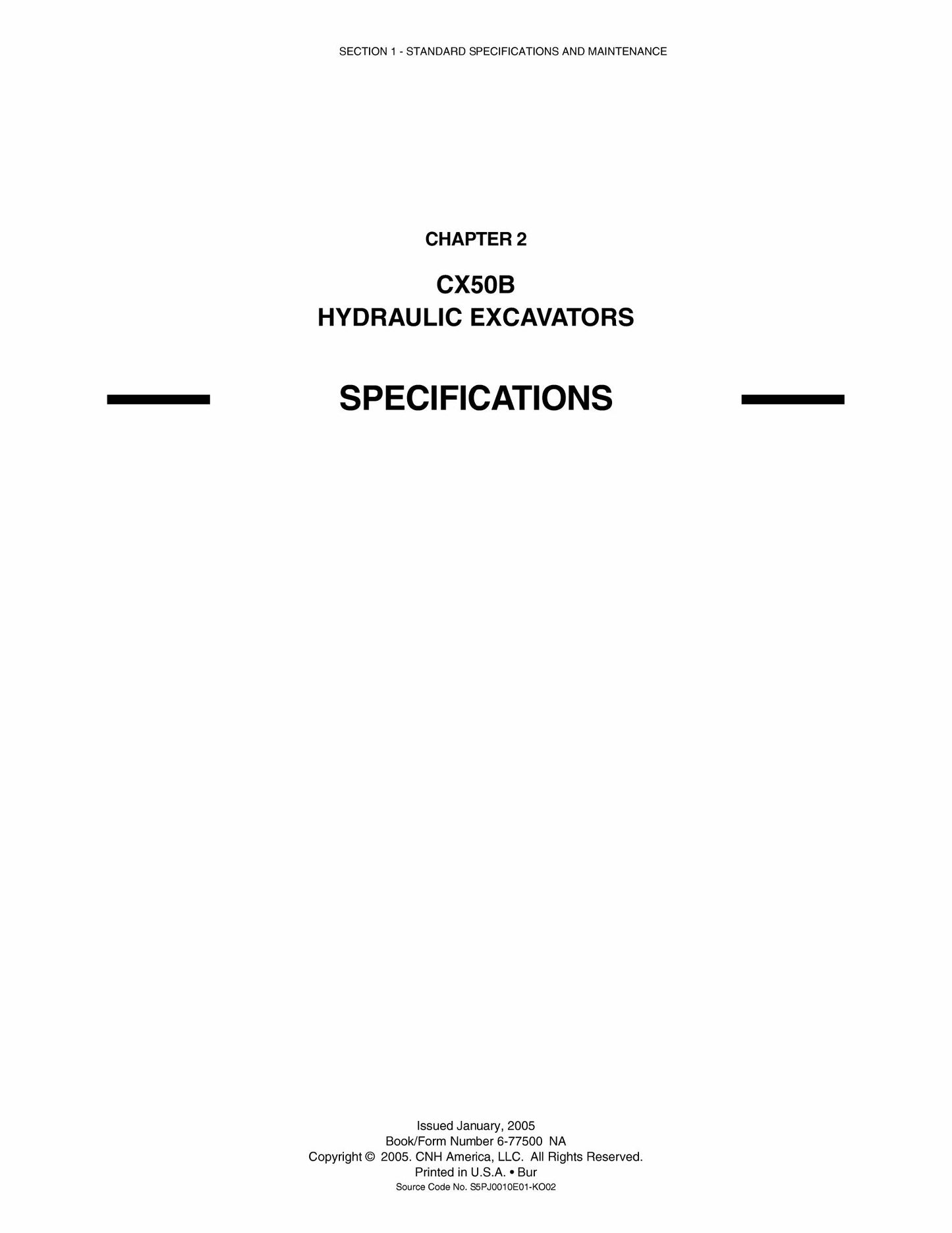 CASE CX50B Crawler Excavator Factory Workshop Service Manual 6-77460NA