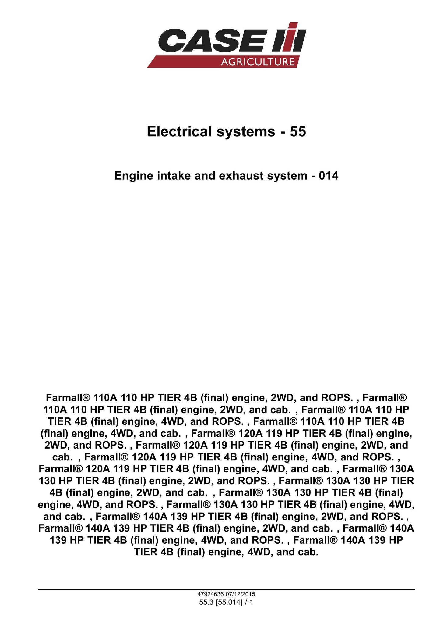 CASE Farmall 110A Farmall 120A Farmall 130A Farmall 140A Tractor Factory Workshop Service Manual 47955973