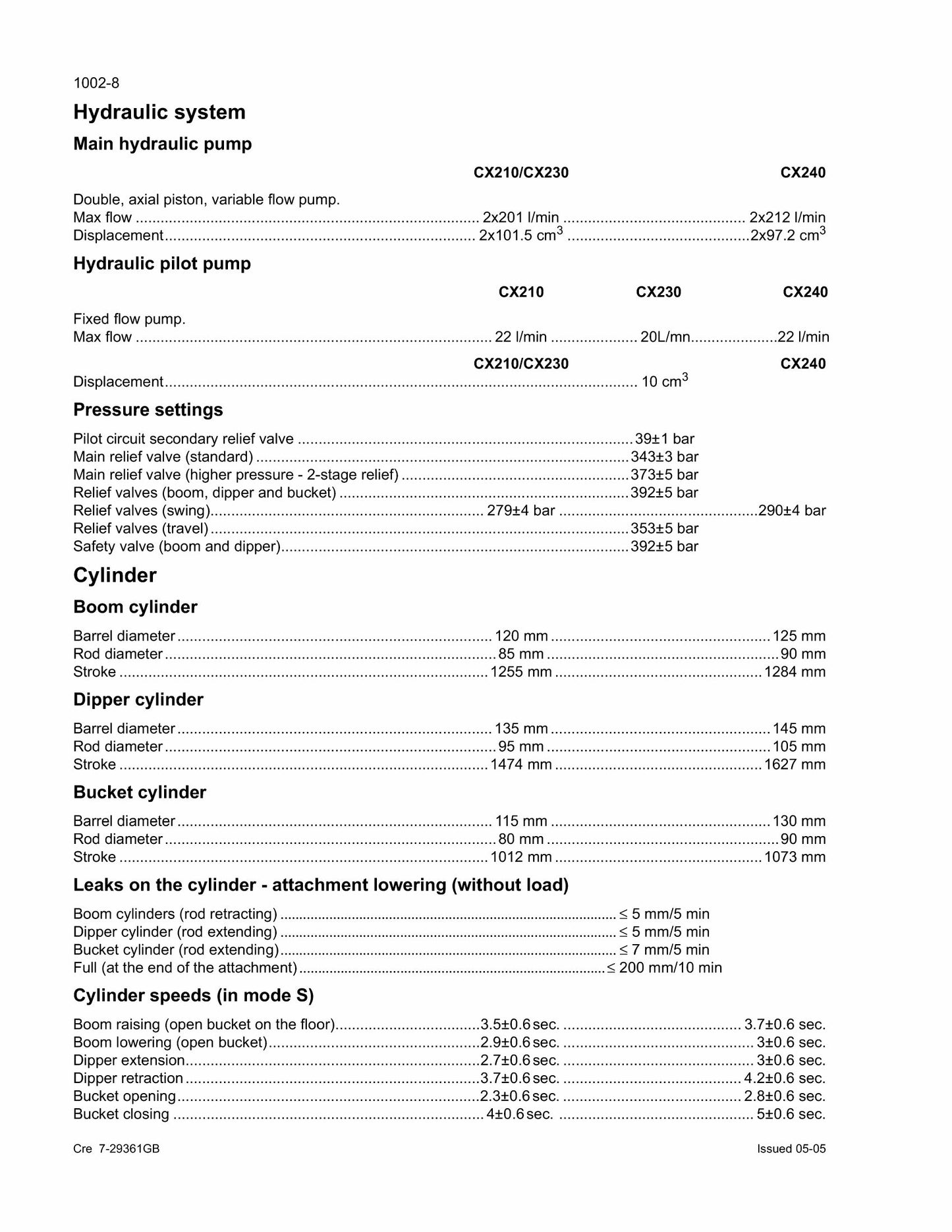 CASE CX210-CX230 CX240 Crawler Excavator Factory Workshop Service Manual 9-93611